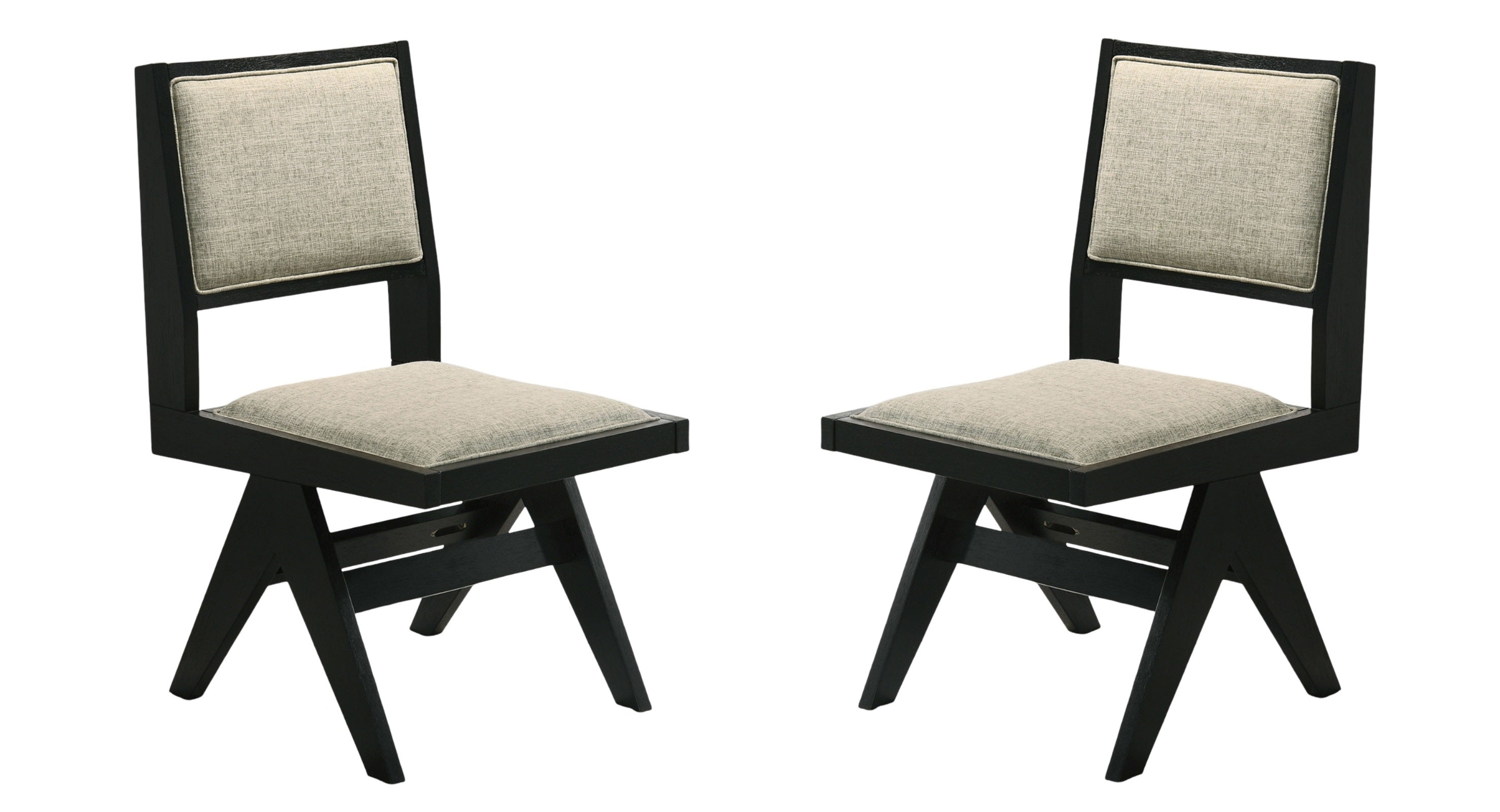 Modern Black 2-Piece Dining Side Chairs with Light Gray Fabric Upholstery - Armless Contemporary Dining Room Chairs for Small Spaces & Breakfast Nooks