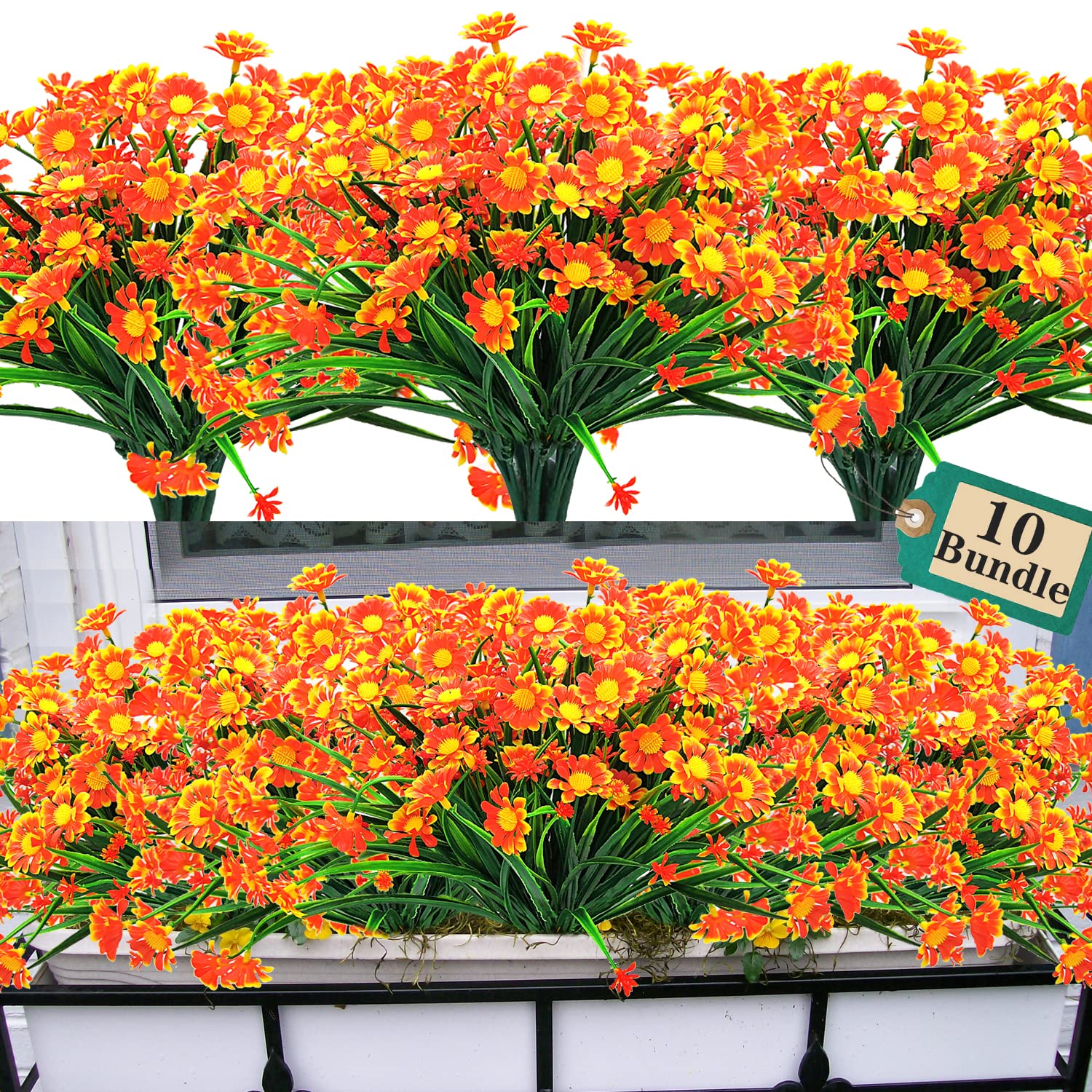 10 Pack Orange Artificial Daisy Flowers - Realistic Fake Daisy Bouquet for Home Decor, Wedding, Party, and DIY Crafts