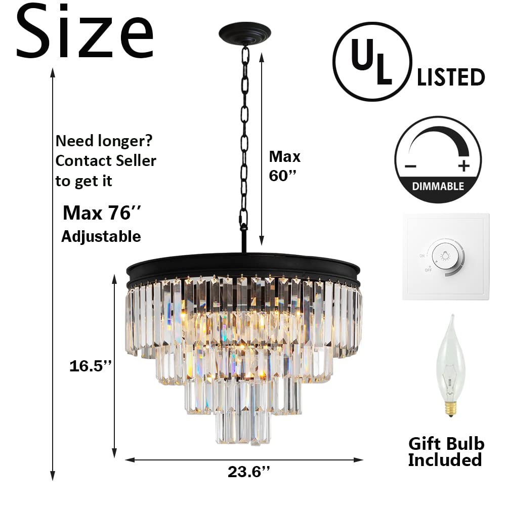Modern Crystal Chandelier Lighting Fixture - Round Raindrop Fringe Pendant Ceiling Light for Dining Room, Living Room & Entryway | Elegant Home Decor for Weddings, Restaurants & Luxury Spaces