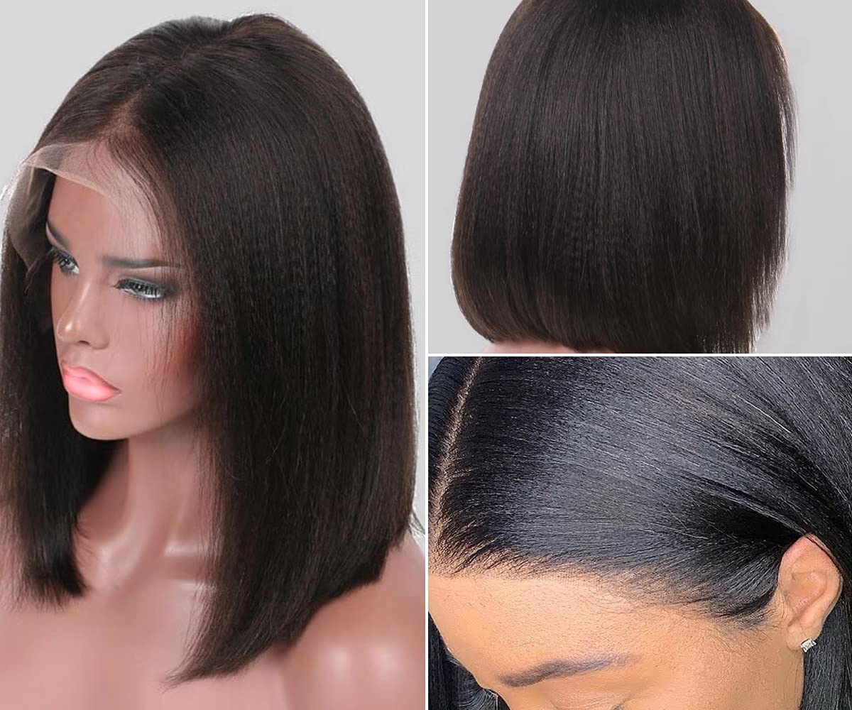 13x6 Lace Front Human Hair Wig - Short Bob Style with Pre-Plucked Bleached Knots | 150% Density Remy Brazilian Hair | Natural Color 8