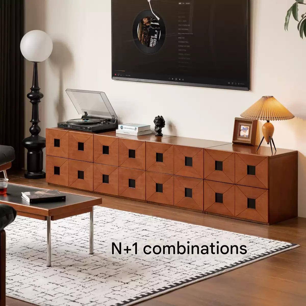 Solid Poplar Wood Modular Side Cabinet - Vintage Style Storage for Living Room, Bedroom & Office
