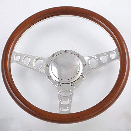 Flashpower 15.5'' Billet Aluminum Steering Wheel with Genuine Wood Wrap & Horn Button - Perfect for Classic Cars, Hot Rods, and Custom Automotive Upgrades
