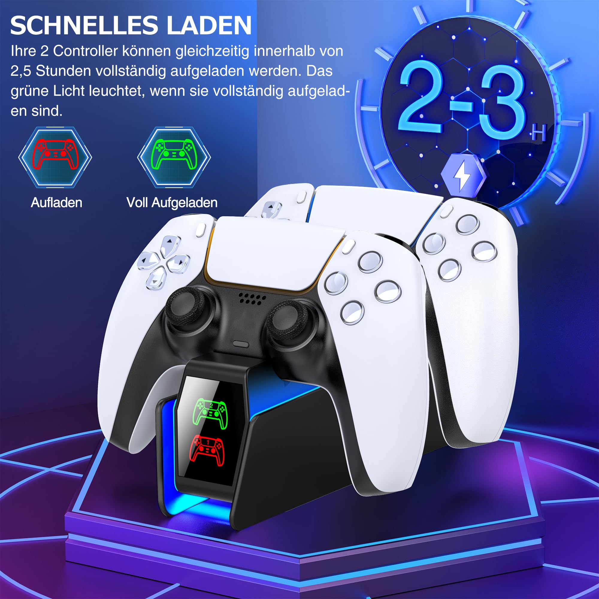 PS5 Controller Charging Station with RGB Lights - Fast 2-Hour Charging Dock for PS5 DualSense & Edge Controller (Black) - Perfect for Gaming Setups & Multiplayer Sessions