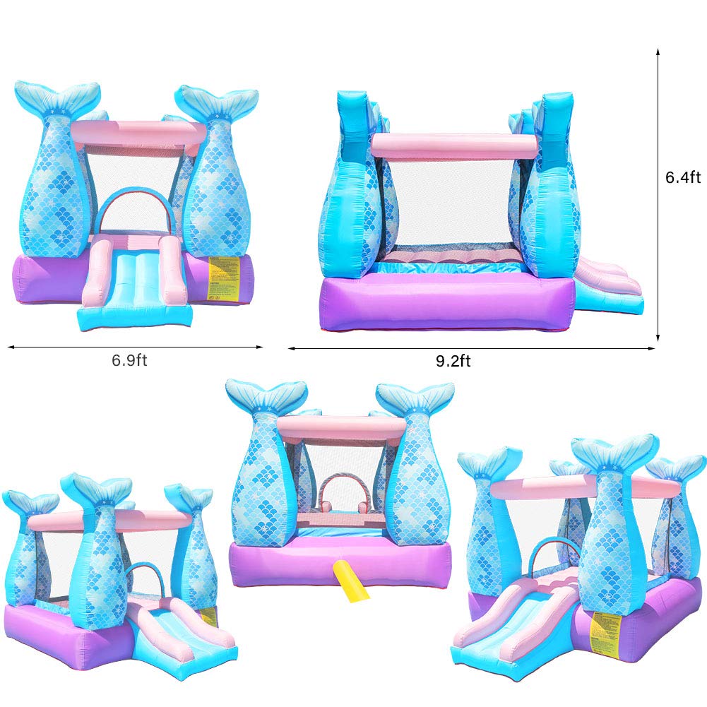 **Doctor Dolphin Bounce House Inflatable Mermaid Bouncy Castle with Air Blower for Kids - Outdoor Birthday Party, Backyard Play, Summer Water Fun**