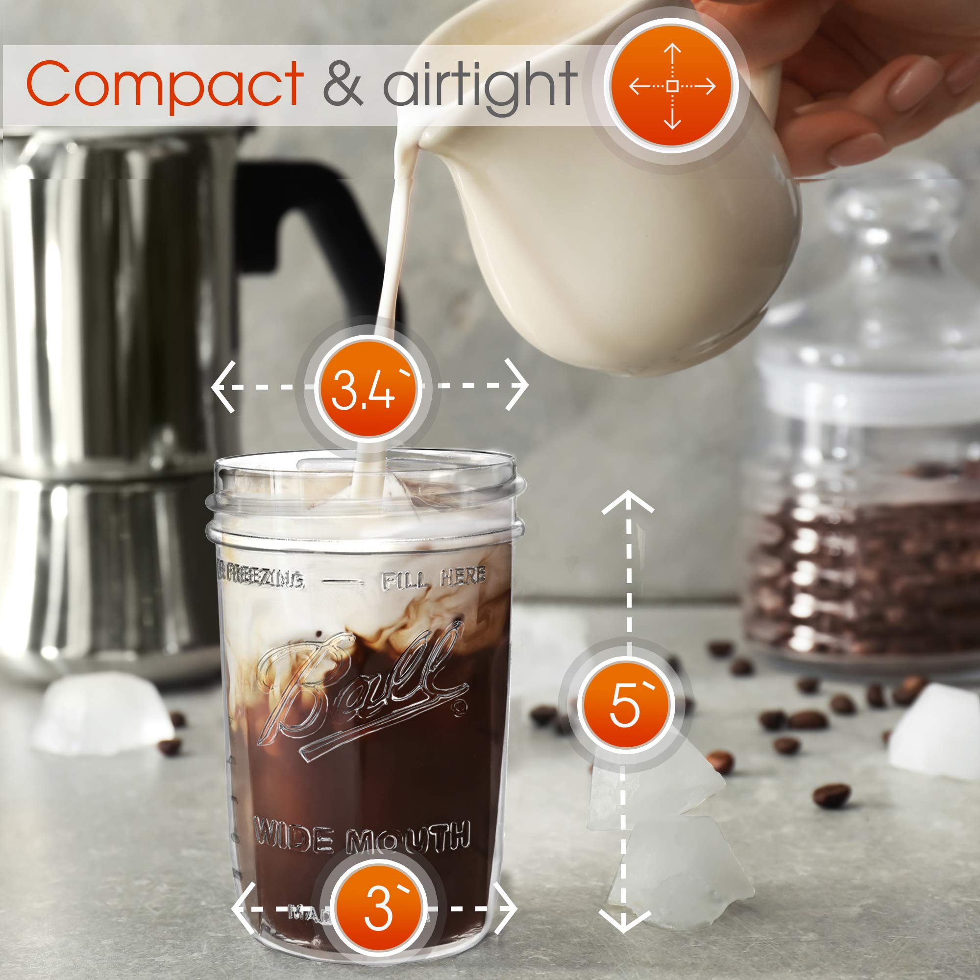 Reusable 16 oz Wide Mouth Mason Jars Glass Cups for Smoothies, Boba Tea & Bubble Tea - 2 Pack with Lids & Gold Straws | Perfect for Home, Office & Cafe Use | Capsule Classic Brand