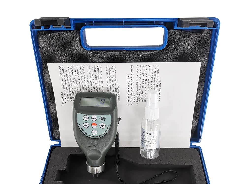 Precision Ultrasonic Thickness Gauge Meter (1.0-200mm/0.05-8inch) with RS-232 Cable & Software - Ideal for Metal, Plastic, and Pipe Thickness Measurement in Industrial Inspections