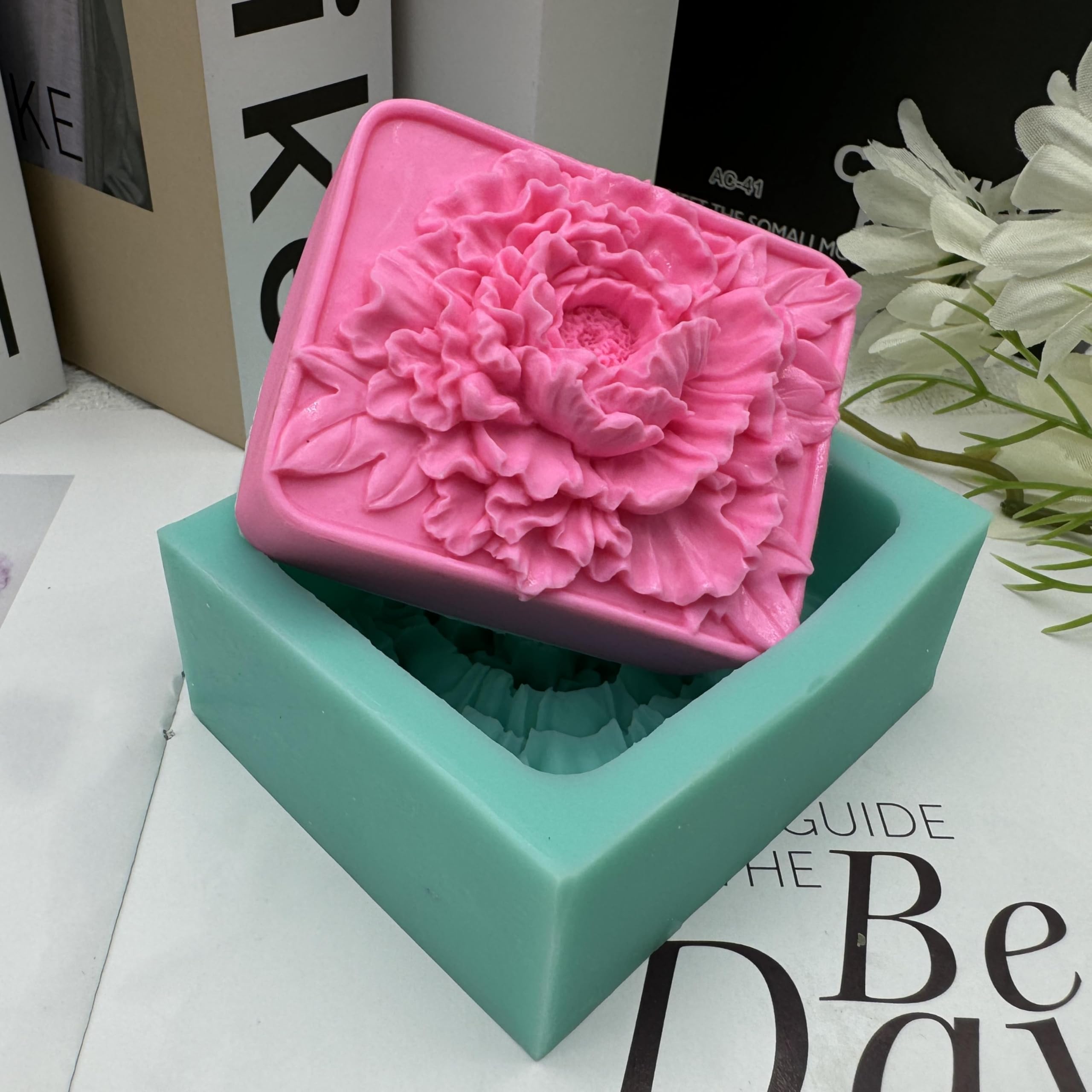 3D Peony Flower Soap Mold - Silicone Soap Making Molds for Cold Process & Melt & Pour - Handmade Soap, Lotion Bar & Candle Molds - DIY Bath & Body Supplies for Home Spa, Wedding Favors, Gift Making