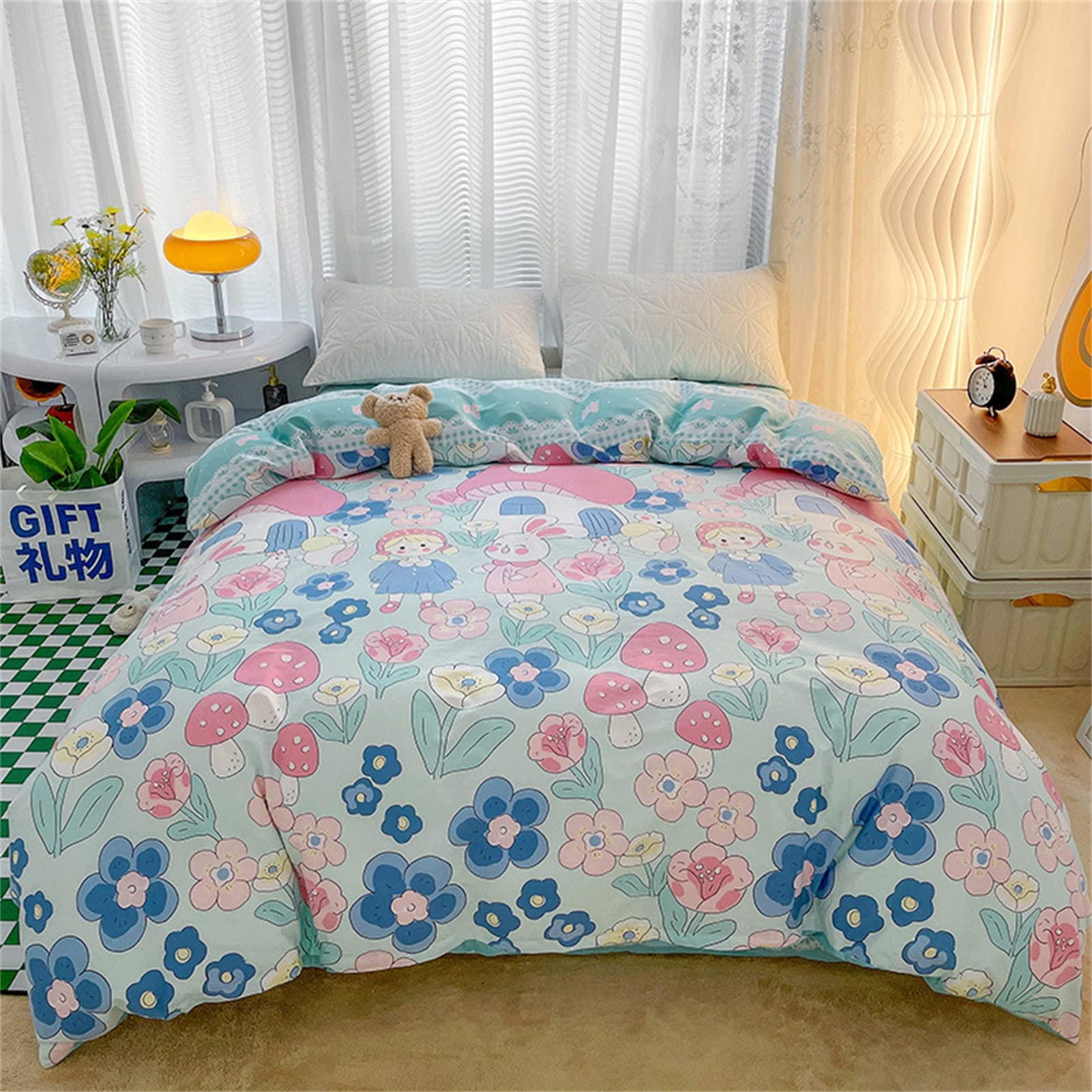 4 Piece Cotton Bedding Set - Reversible Breathable Reactive Printed Sheets with Zipper Closure | Soft & Comfortable Duvet Cover for Women, Girls, Kids & Students (1.2m Twin Size) | Perfect for Dorm Rooms, Guest Beds & Cozy Bedroom Decor
