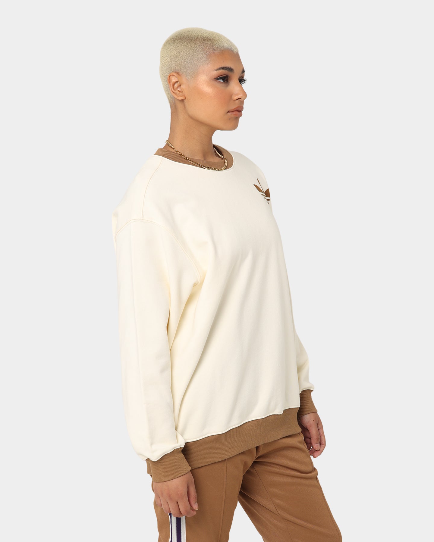 Adidas Adicolor Women's Crewneck Sweatshirt - Soft Cotton Pullover Hoodie in Cream White | Casual Streetwear & Gym Essentials for Women