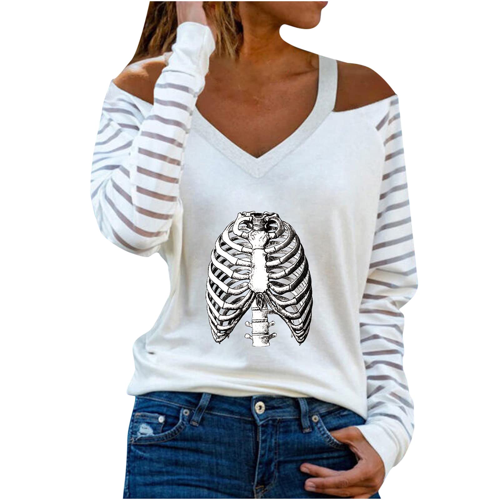 Sexy Women's Christmas Tunic Tops - Off Shoulder Halter Long Sleeve Gothic Blouse for Fall & Winter, Plus Size Tunic Tee Shirts for Holiday Parties & Festive Gatherings