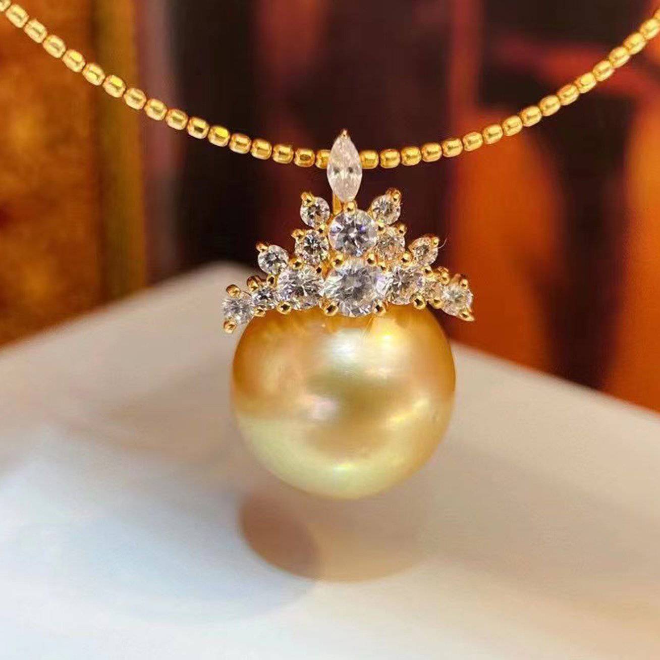 18K Solid Gold South Sea Golden Pearl Necklace - Luxury Women's Jewelry Gift for Wedding, Anniversary & Special Occasions | Elegant Pearl Pendant for Formal Events & Evening Wear