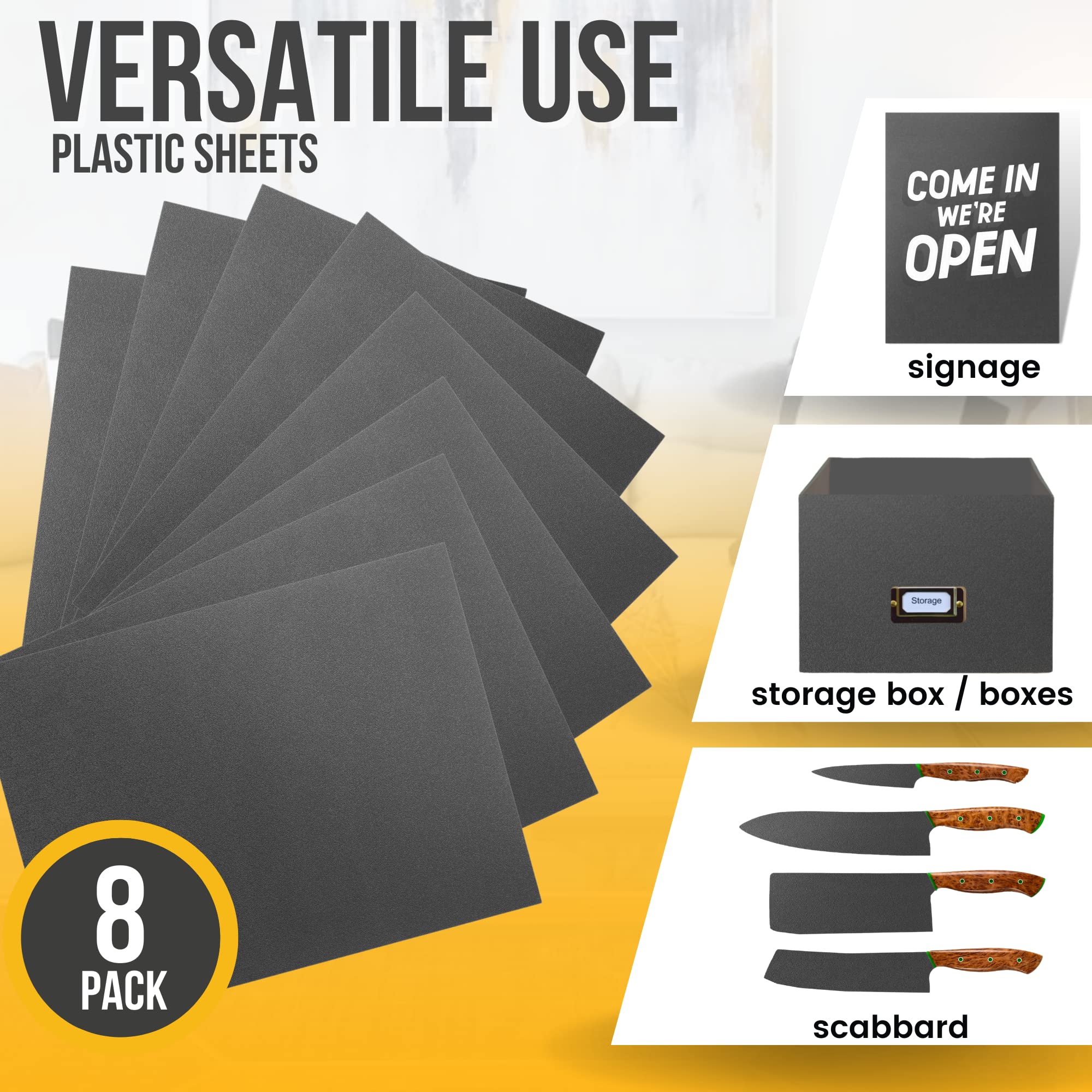 (8-Pack) CalPalmy ABS Plastic Sheets (Black) - 16” x 12” x 1/8” Textured Front & Matte Back Plastic Panels - Flexible Moldable Alternative to Acrylic Sheets - Perfect for DIY Crafts, Home Decor, Signage & Model Making