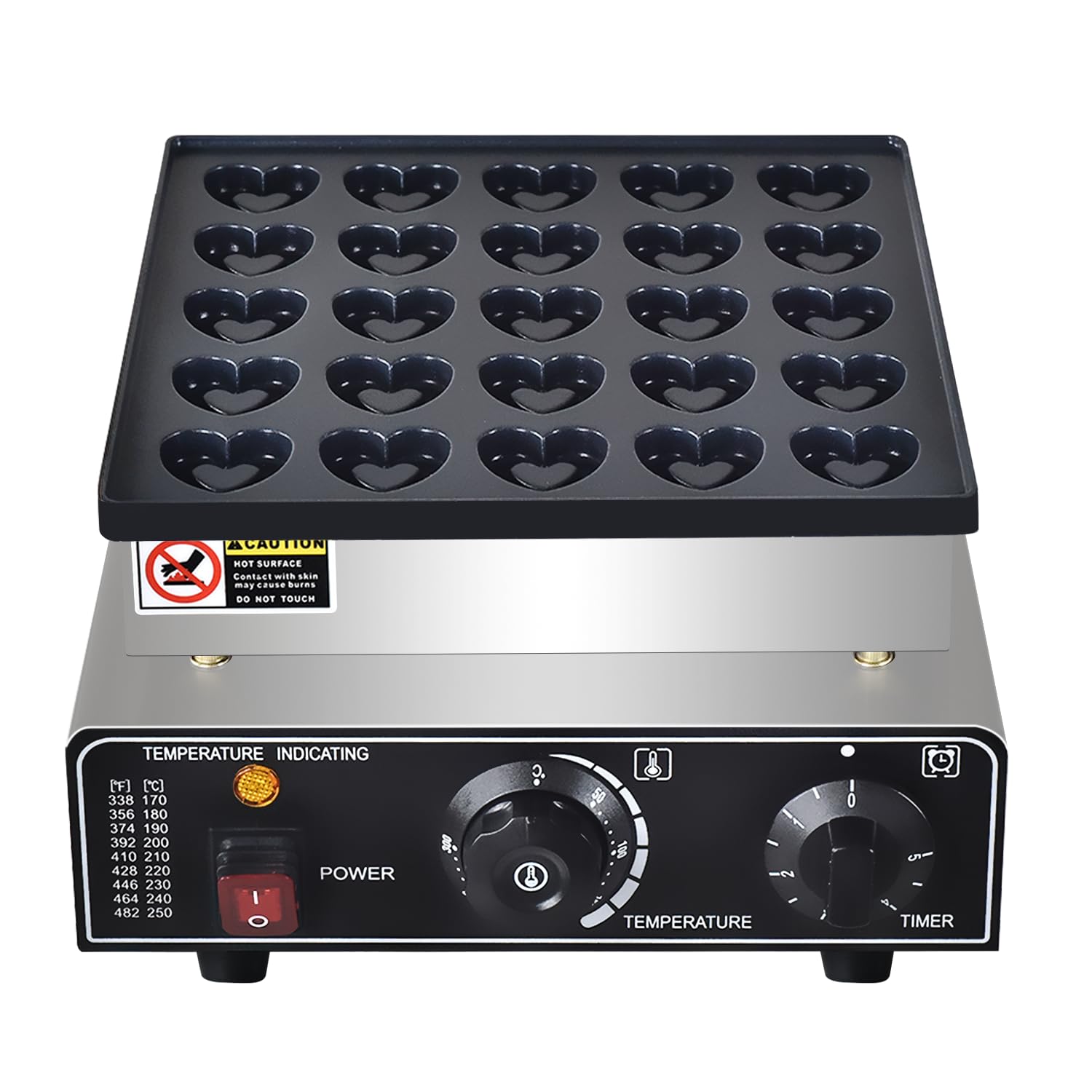 Mini Dutch Pancake Maker - 950W Heart-Shaped Proffertjes Waffle Machine for Home Kitchen, Bakery & Snack Bars (25PCs, 110V) | Perfect for Breakfast, Desserts & Party Treats