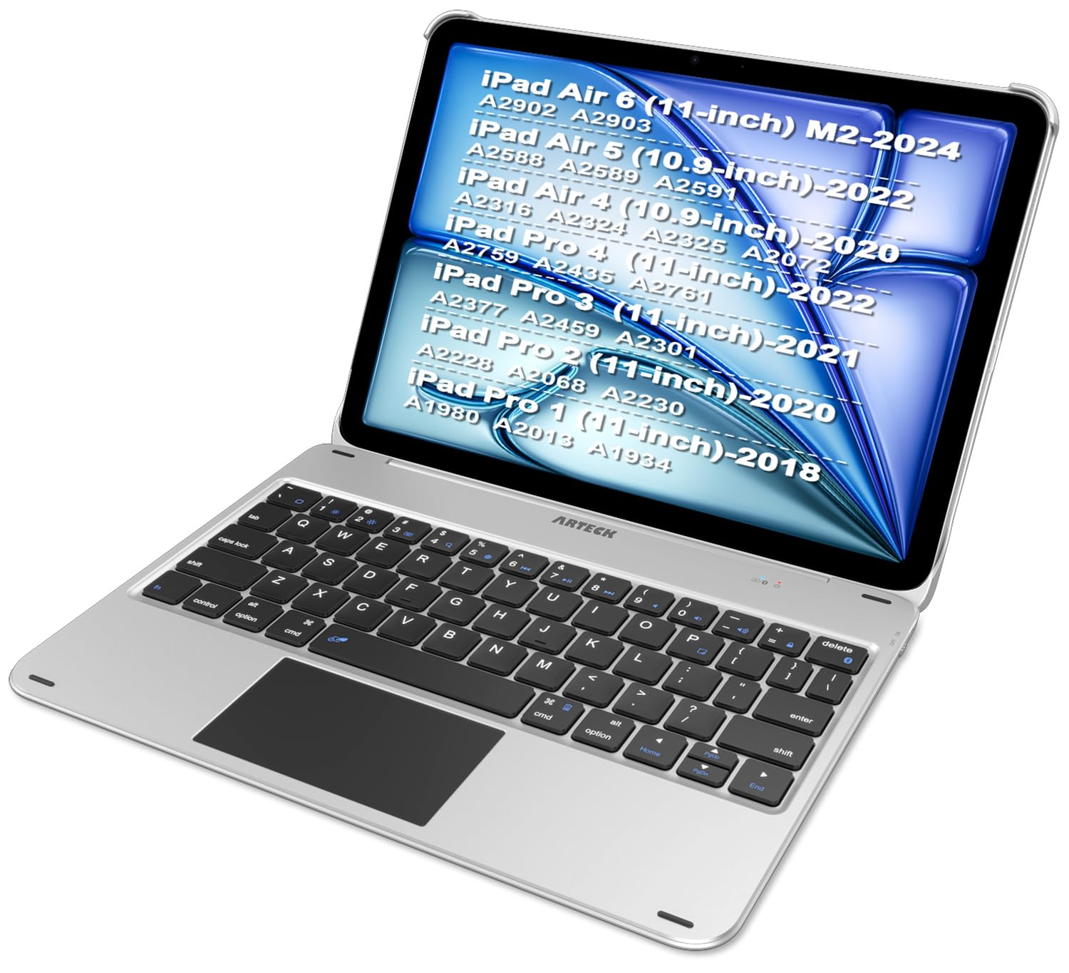 Arteck Bluetooth Keyboard Case with Trackpad for iPad Air 2024 11-inch/Air 10.9-inch/iPad Pro 2022 - Full Protection Folio Cover with Swivel Rotating Stand | Perfect for Work, Study & Travel