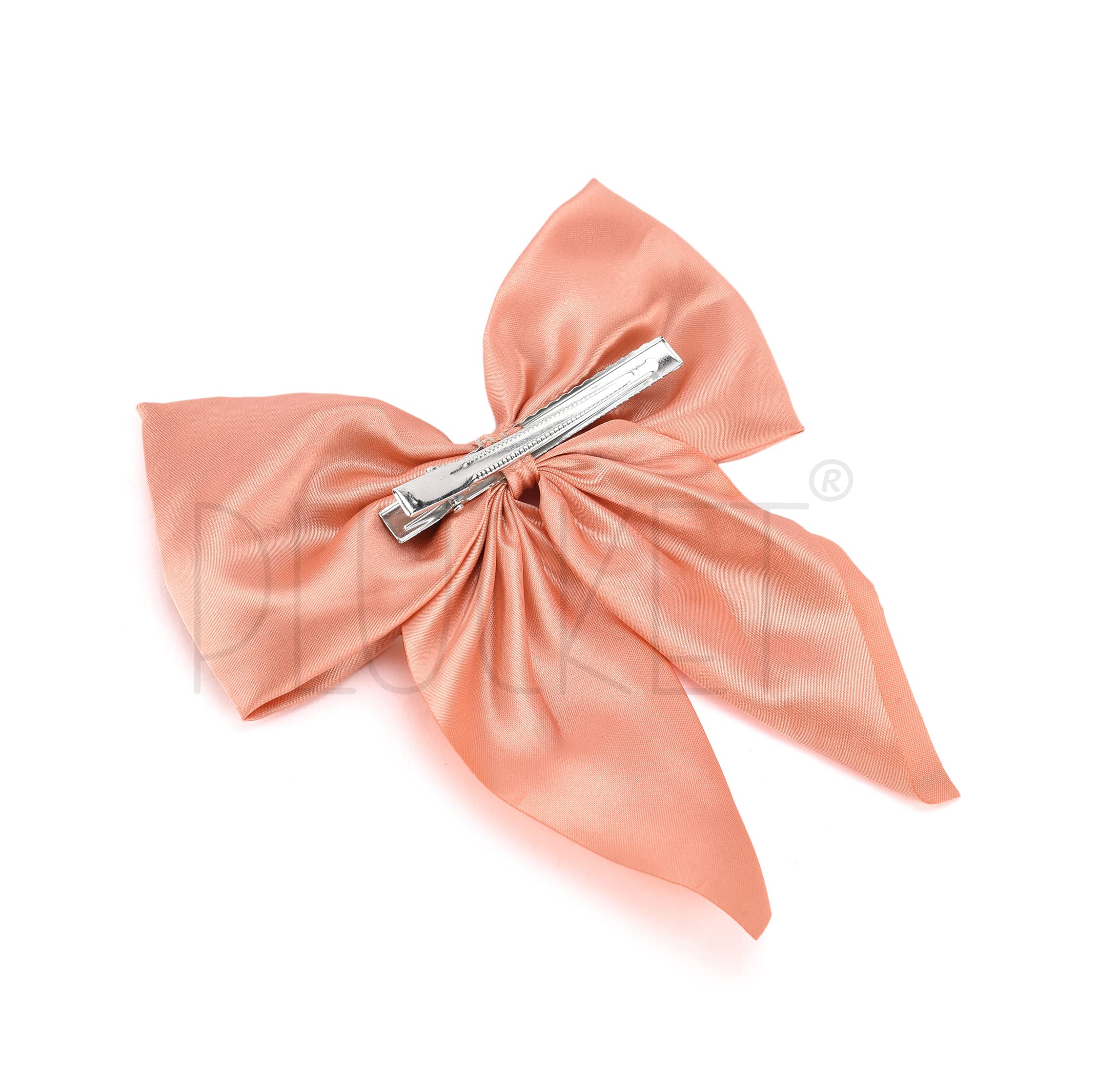 PLUCKET® Women's Satin Bow Hair Clips - Dark Peach Alligator Hairpins, Sweet Big Bow Barrettes, Duckbill Hair Accessories for Women & Girls - Perfect for Weddings, Parties & Everyday Styling