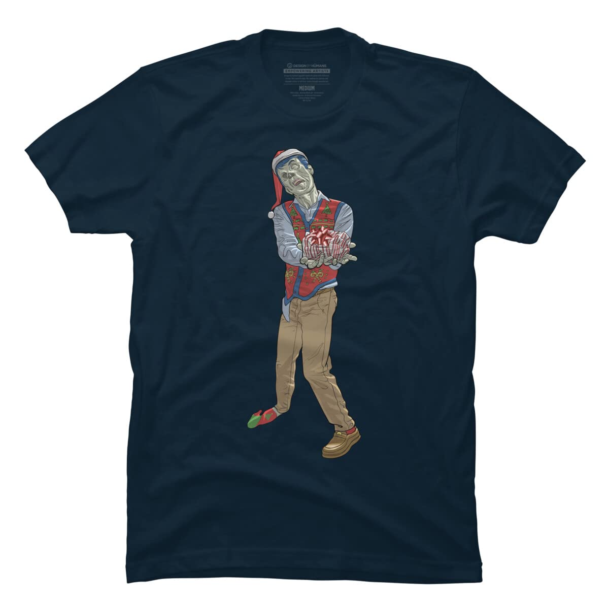 Design By Humans Men's Christmas Zombie Graphic T-Shirt by Ayota - Funny Holiday Tee for Christmas Parties & Gifts
