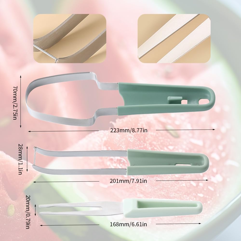 2024 Upgraded 3-in-1 Stainless Steel Watermelon Slicer & Fruit Cutter - Multi-Functional Kitchen Tool for Watermelons, Melons & Pineapples - Perfect for BBQs, Picnics & Summer Parties (1PC)