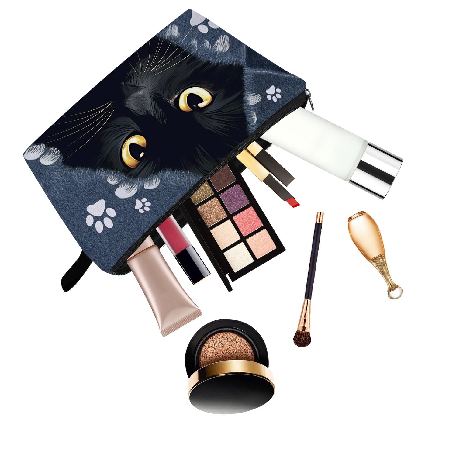 Black Cat Makeup Bag - Cute Kitten Printed Cosmetic Organizer with Zipper - Perfect Birthday Gift for Cat Lovers - Great for Travel, Daily Use & Storing Cosmetics, Jewelry & Small Essentials