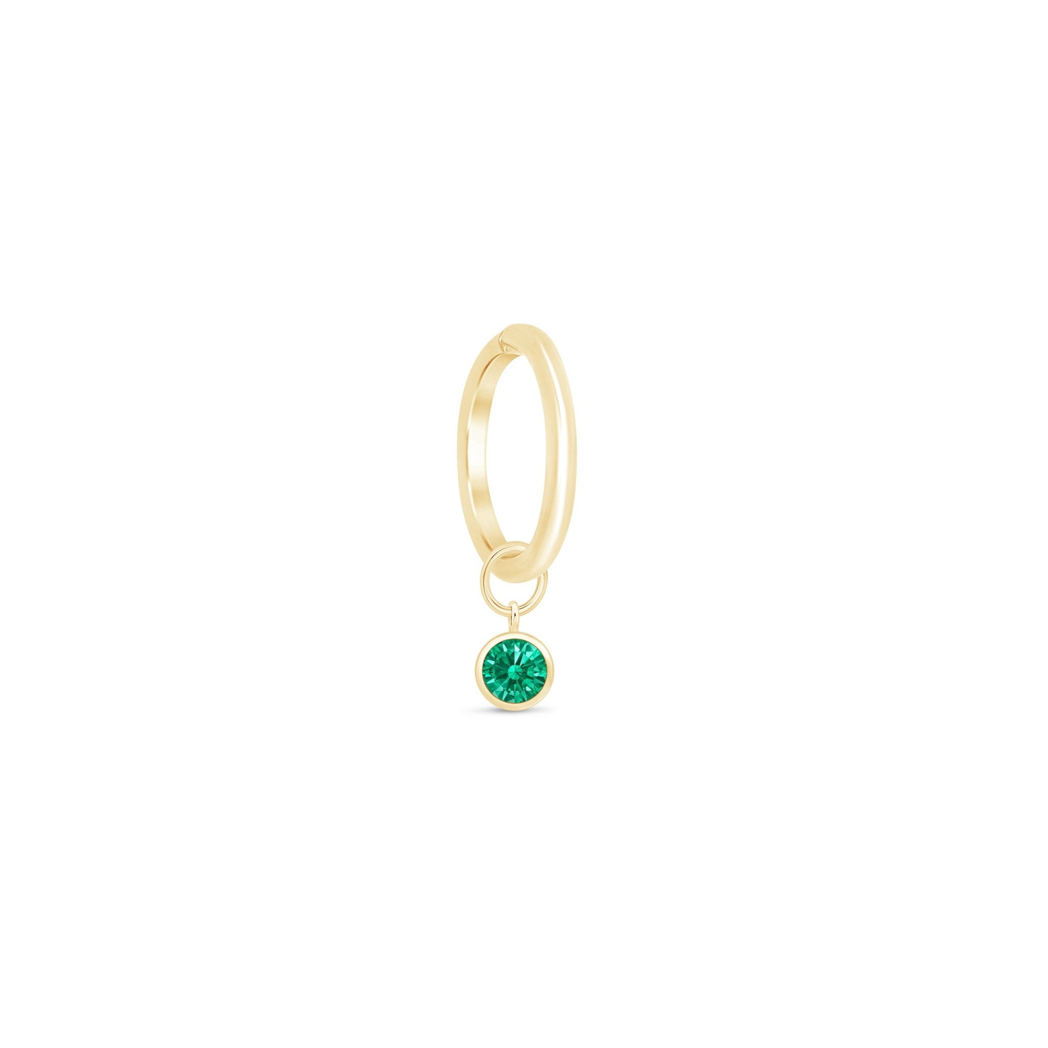 14K Solid Yellow Gold Bezel Set Emerald Charm Hoop Earrings - Perfect for Weddings, Parties & Everyday Elegance