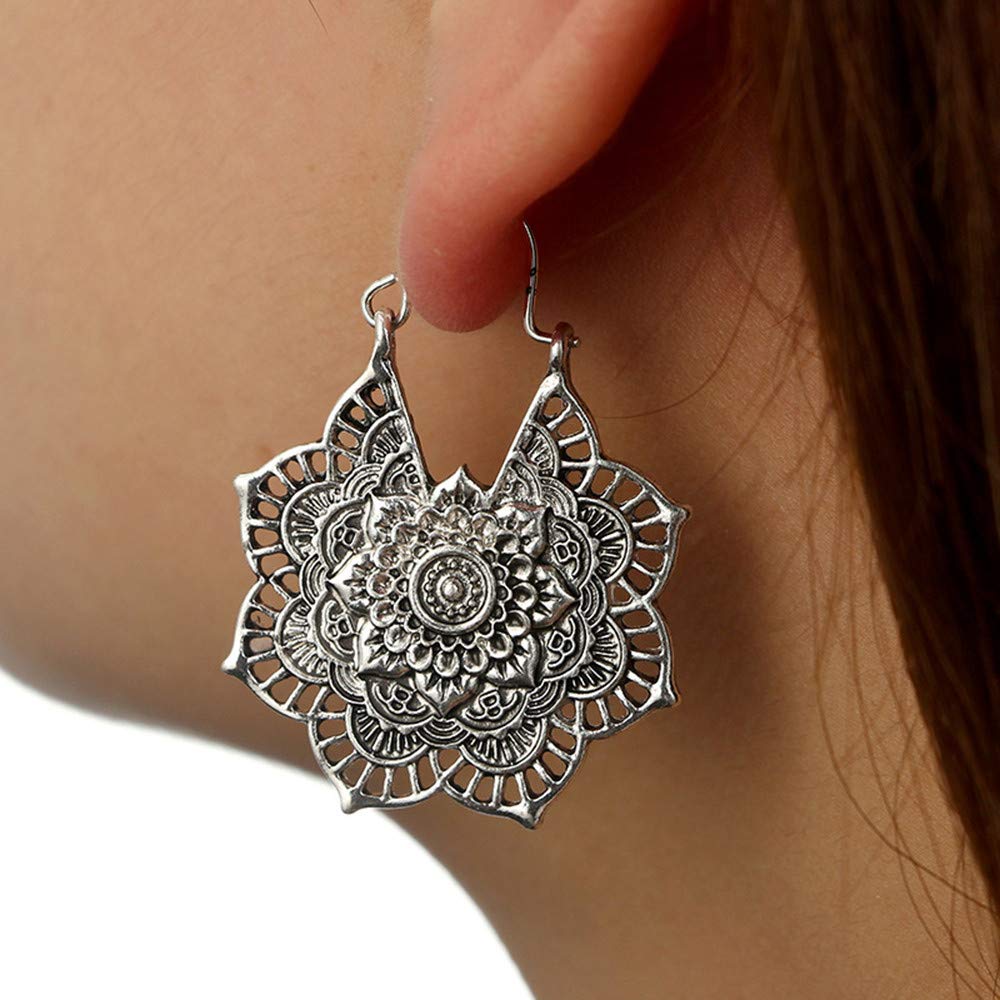 Boho Dangling Vintage Hollow Plumeria Earrings for Women - Lightweight Trendy Jewelry Gifts for Birthday, Christmas, Party & Everyday Wear