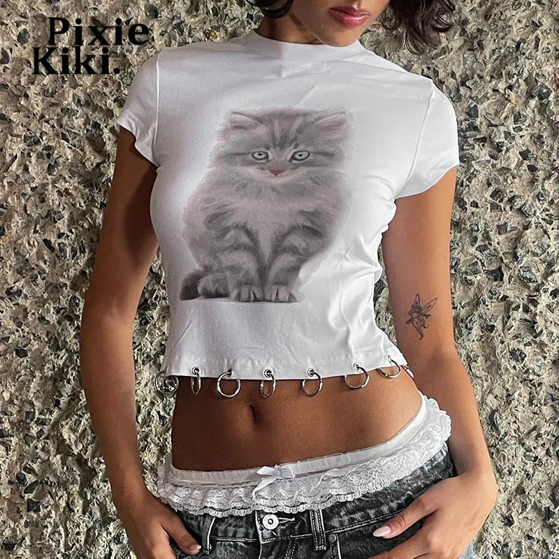 Animal Print White Graphic Tee for Women | Y2K Streetwear Fashion T-Shirt | Summer 2024 Casual Going Out Top | Perfect for Parties, Concerts & Everyday Wear