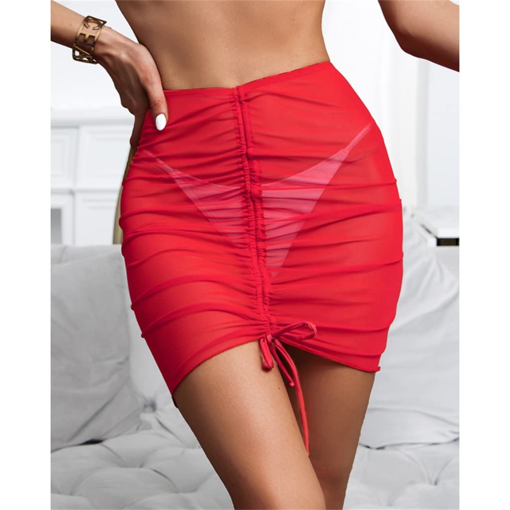 Sexy Red Bikini Skirt for Women - Solid Beach Cover Up with Drawstring, Wrap Swimwear & Bather (Size L) - Perfect for Pool Parties, Beach Vacations & Summer Getaways