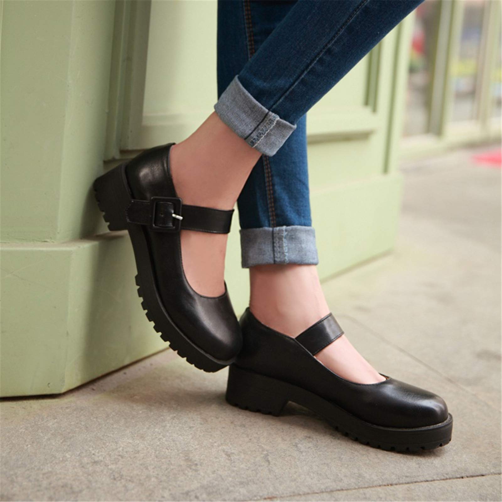 Stylish Women's Chunky Buckle Platform Mary Jane Shoes - Mid Heel School Uniform & Dress Shoes for Work, Party & Everyday Wear