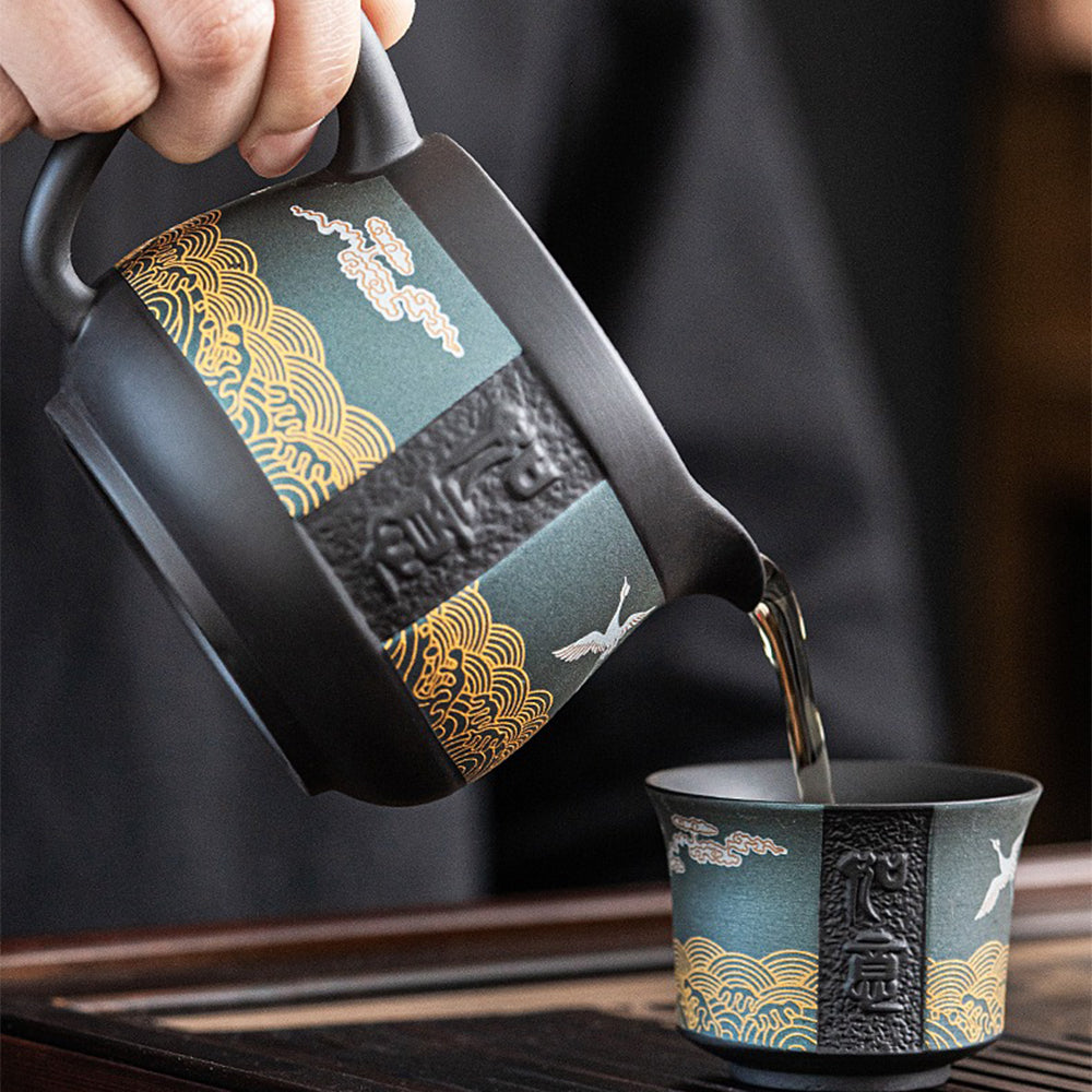 Premium Purple Clay Automatic Tea Set with Crane Design - Perfect for Chinese Tea Ceremonies, Gifts & Home Decor
