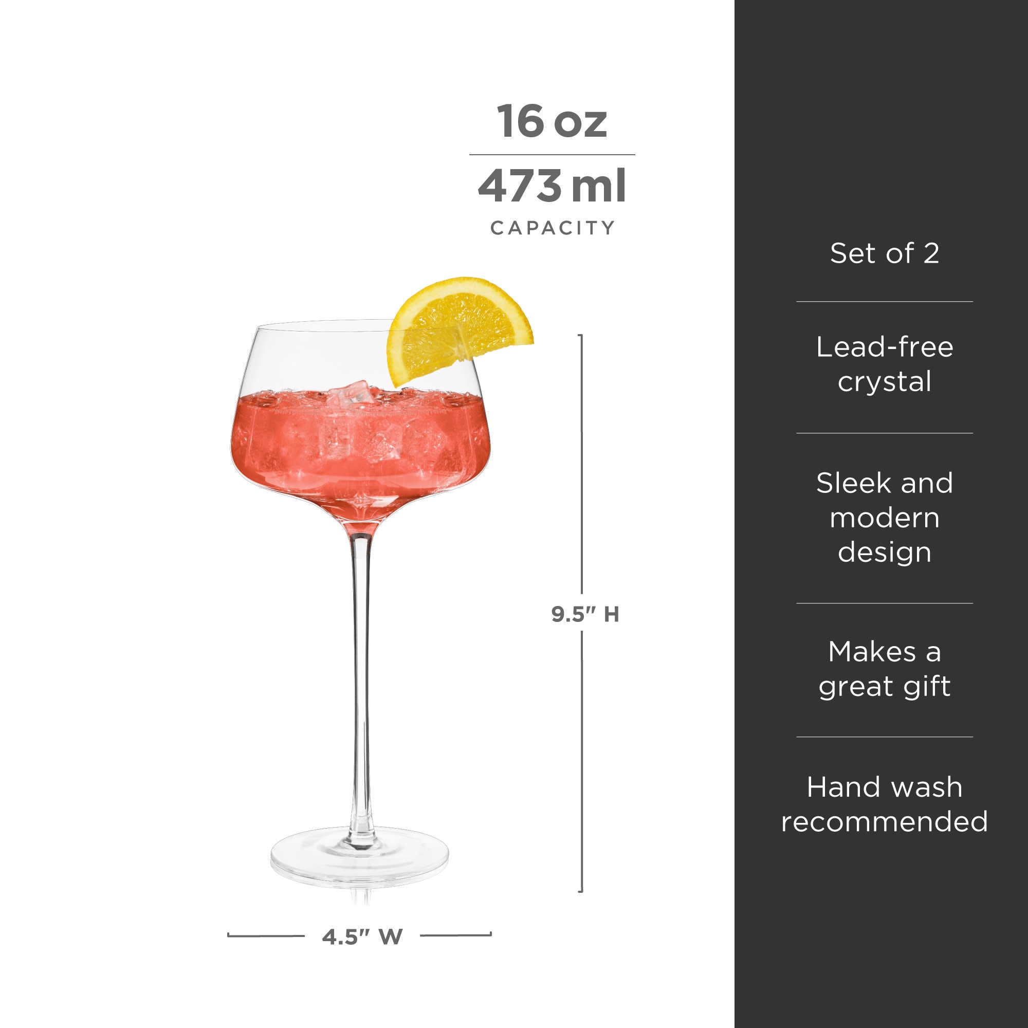 Raye Angled Crystal Amaro Spritz Glasses - Set of 2 Elegant Cocktail Glasses for Aperitifs, Spritz & Italian Drinks - Perfect for Home Bar, Dinner Parties & Gifts