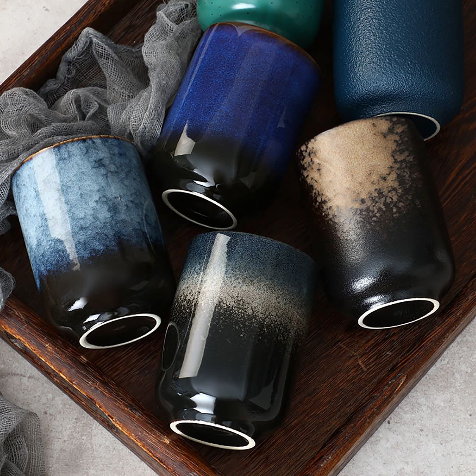 Premium 4-Piece Ceramic Tea Set - Chinese Style Gradient Color Tea & Coffee Cups - Perfect for Home, Office, and Gifts