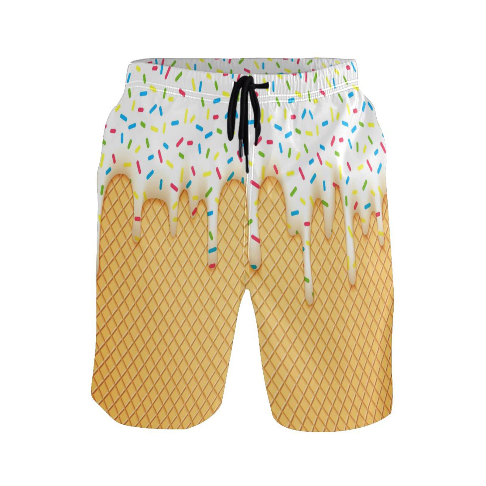 Men's Quick Dry Swim Trunks - Ice Cream Cone Print Summer Beach Shorts for Swimming & Bathing | Perfect for Pool, Beach & Vacation