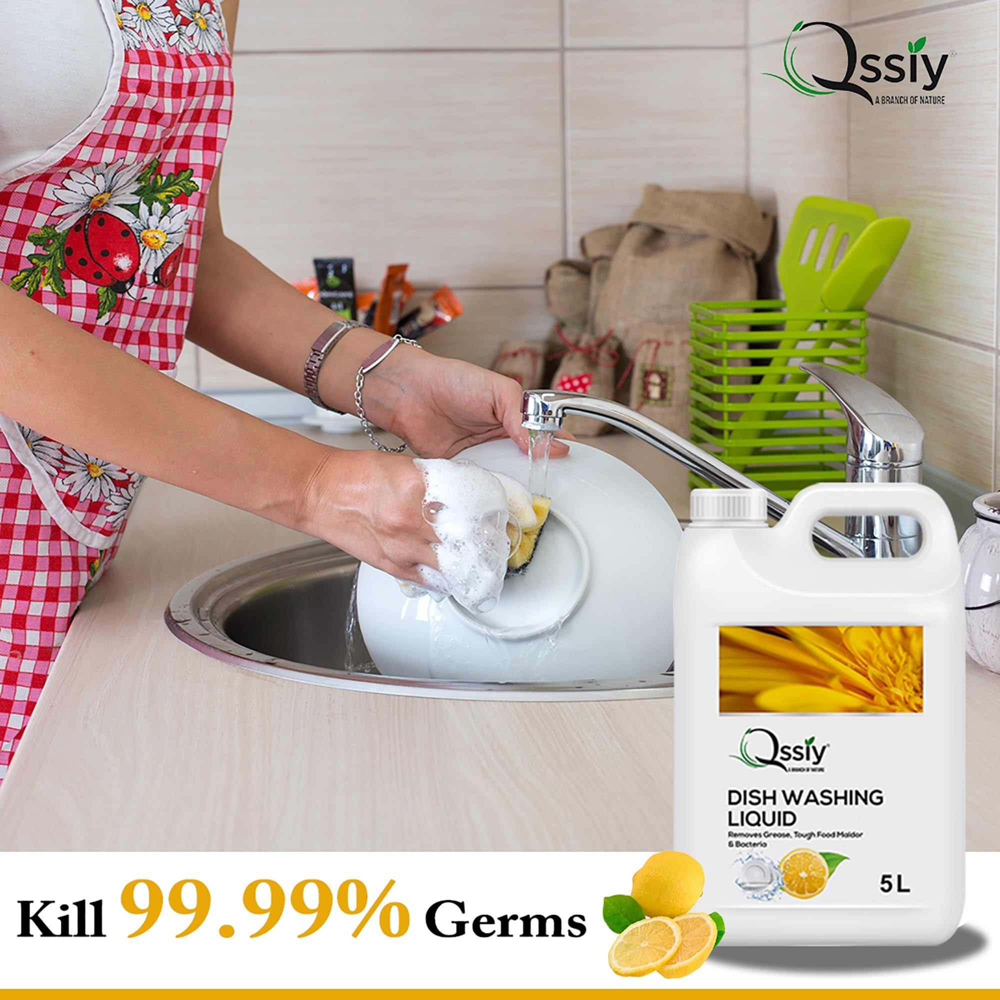 Qssiy Lemon Dishwashing Liquid Gel - 5L Large Refill for Dishwashers & Hand Washing | All-Purpose Cleaner for Pots, Pans & Kitchen Utensils | Fresh Lemon Scent | Ideal for Home, Restaurant & Commercial Use