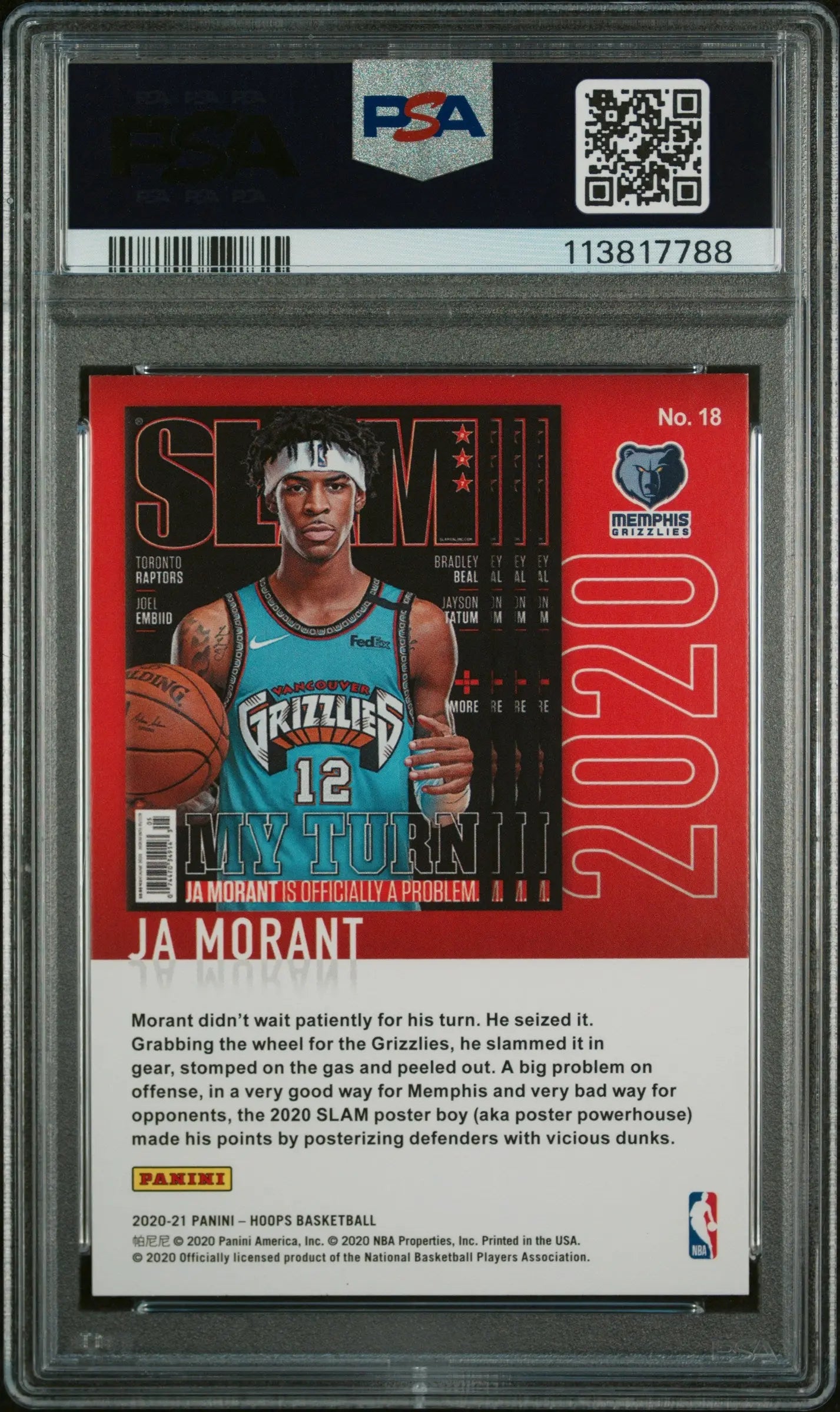 2020 Panini Hoops Slam Basketball Ja Morant Winter Holo PSA 9 Graded Card - Perfect for NBA Collectors & Basketball Fans to Display