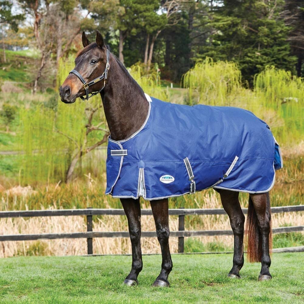 WeatherBeeta ComFiTec Premier Free II Standard Neck Lite Horse Blanket - Breathable, Waterproof Turnout Rug for Horses - Dark Blue/Grey/White, 87