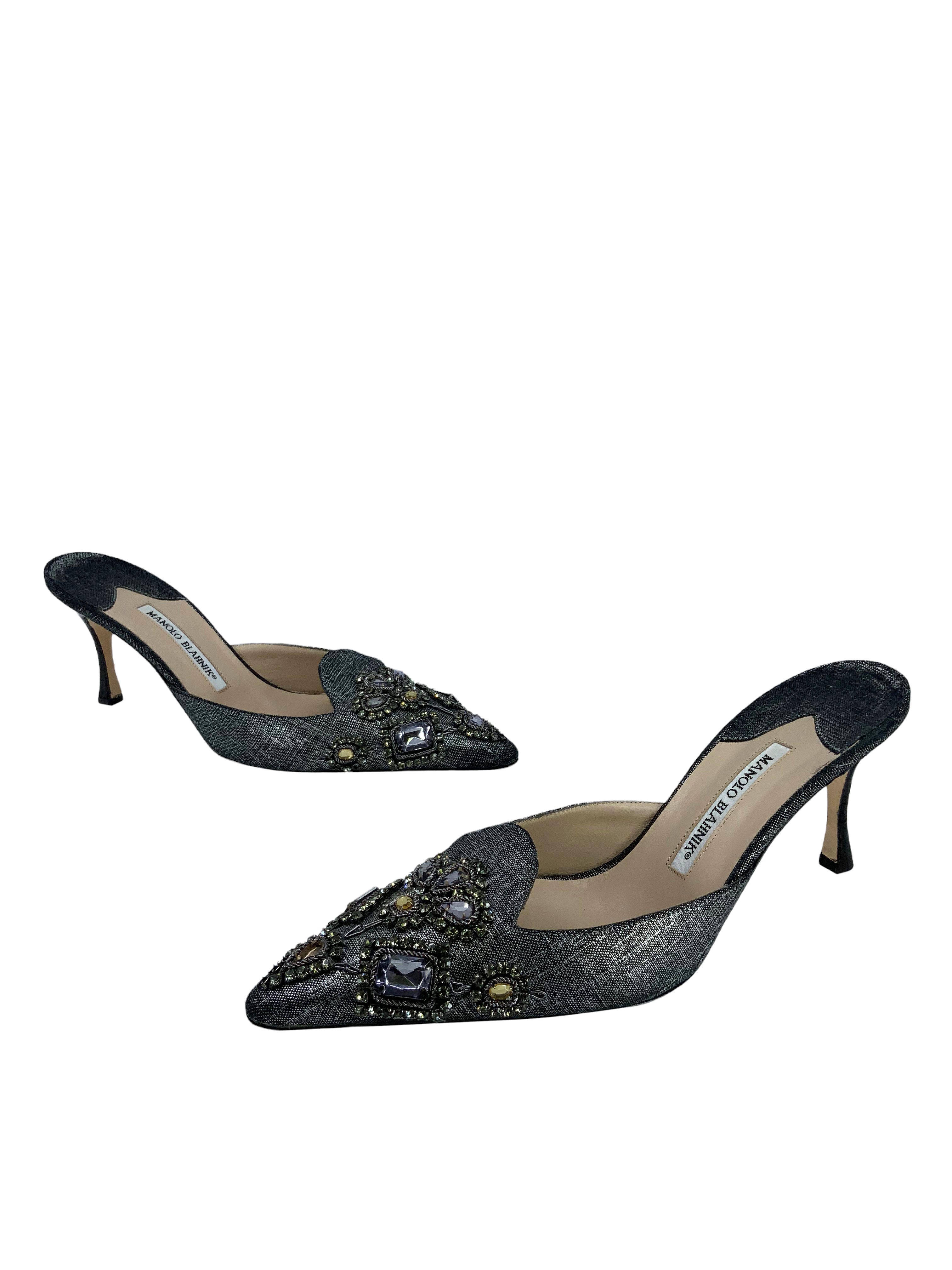 Manolo Blahnik Embellished Fabric Mules Women's Size 11 - Luxury Designer Slides for Women, Perfect for Parties, Weddings & Special Occasions