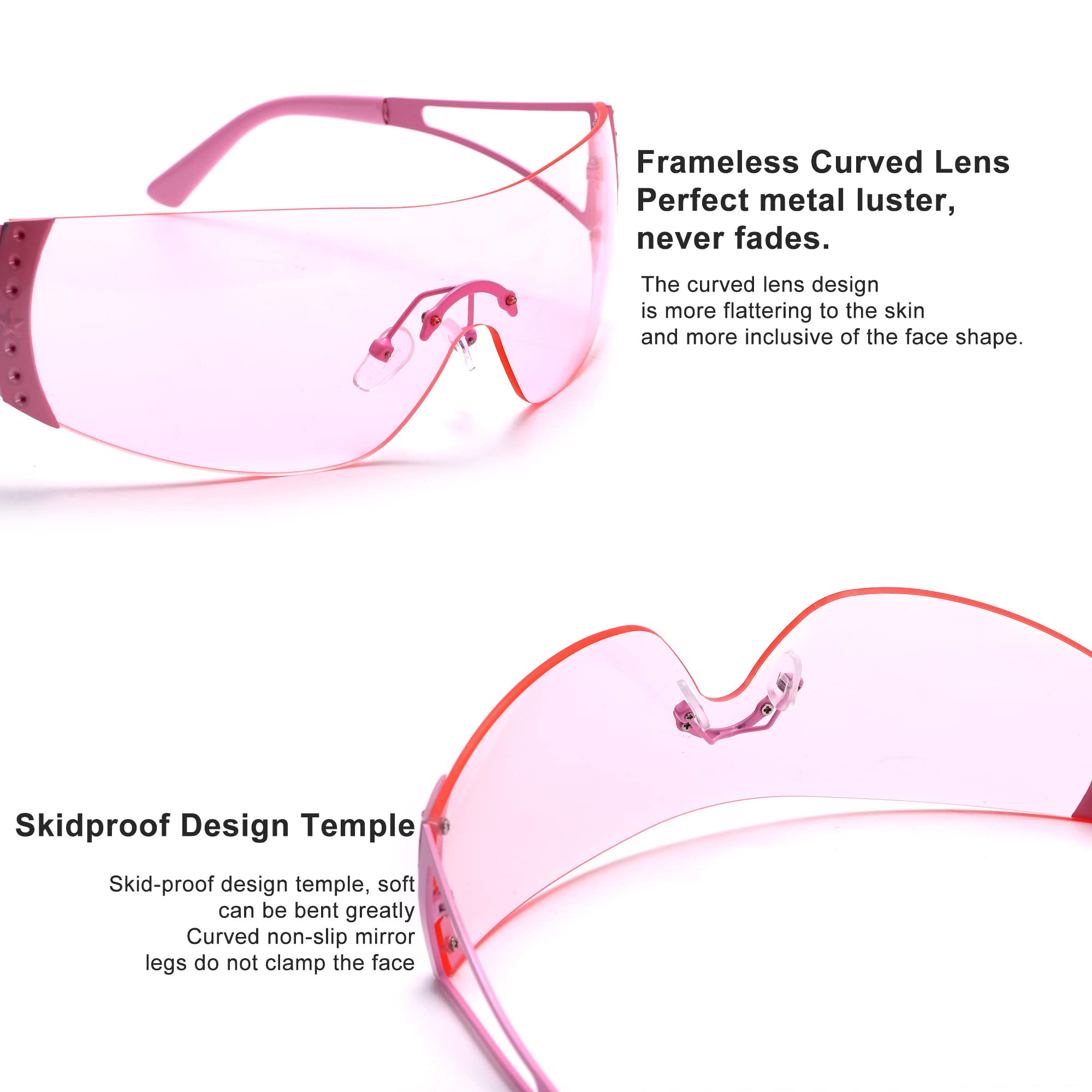 Y2K Wrap Around Sunglasses for Women & Men - Futuristic Frameless Gradient Lens UV Protection Shield Flat Top Sun Glasses for Outdoor Sports, Driving, and Fashion Accessories