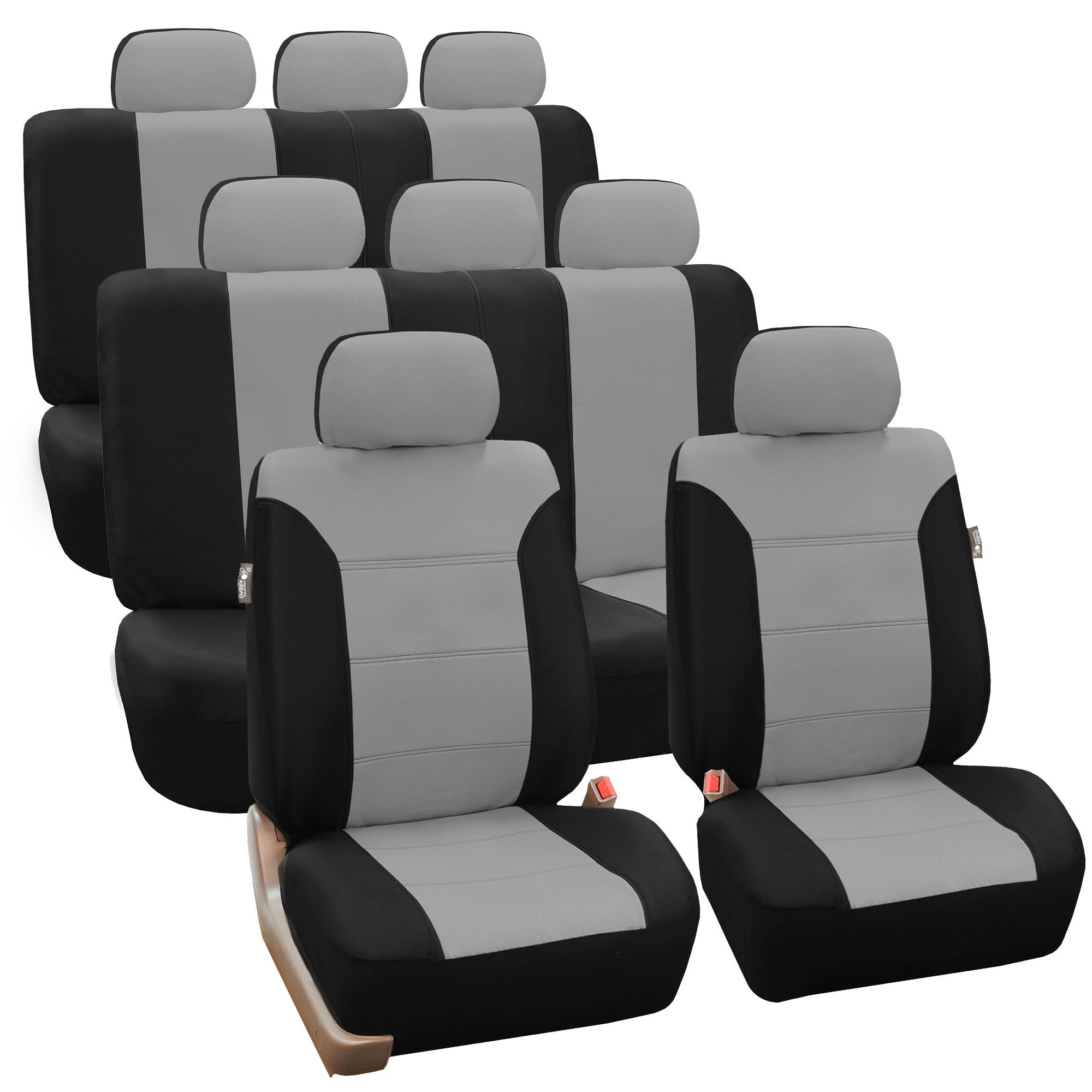 Premium FH Group Universal Car Seat Covers - Classic Khaki 3-Row Set with Airbag Compatibility | Split Rear Design for Cars, Trucks & SUVs | Durable Interior Accessories for Daily Commute, Road Trips & Family Protection