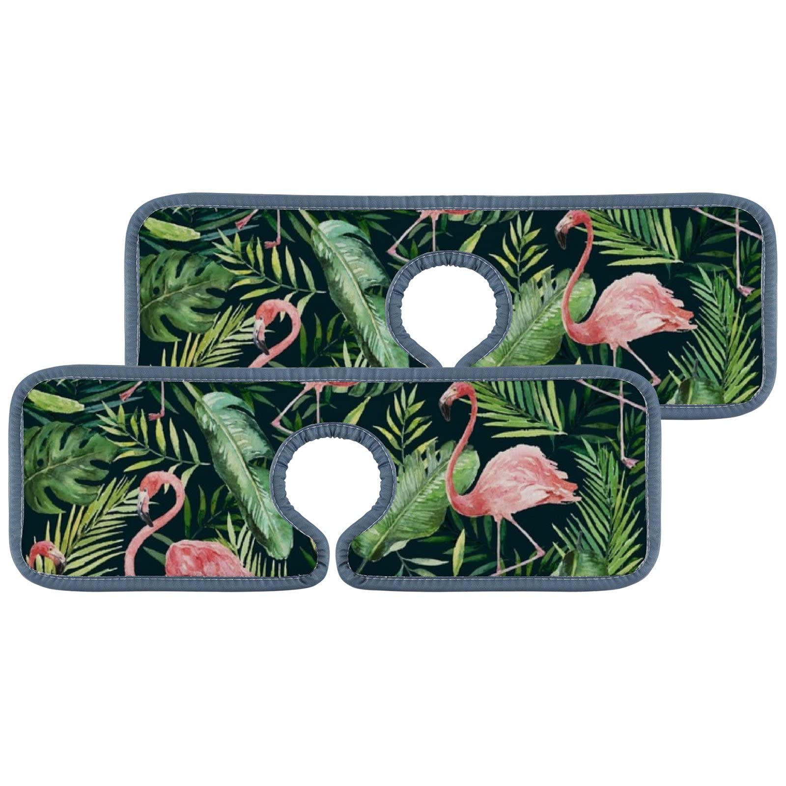2PCS Green Flamingo Faucet Drip Catcher - Absorbent Kitchen & Bath Sink Mat for Water Splash Protection
