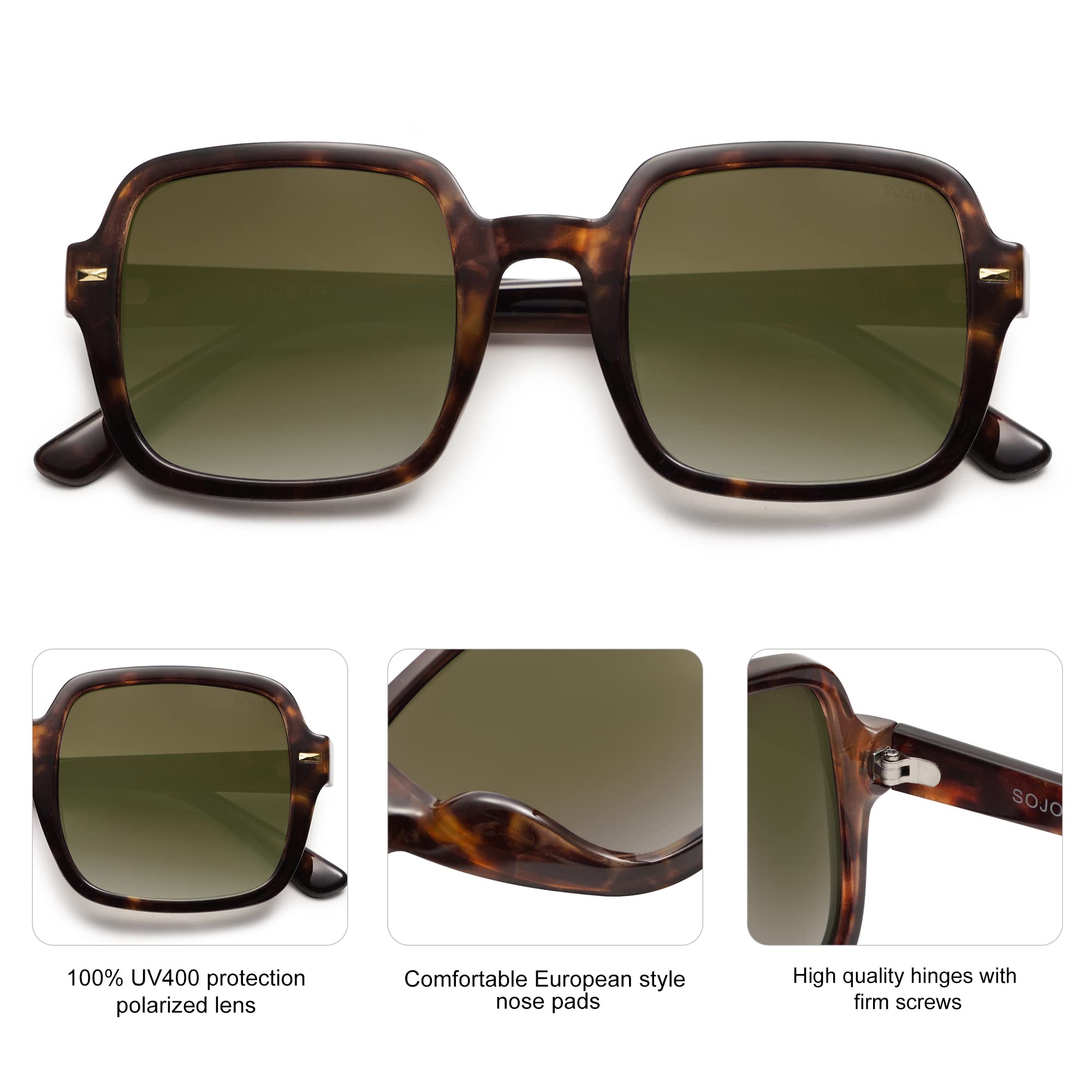 SOJOS Retro Square Polarized Sunglasses for Women & Men - Classic Trendy UV Protection Sun Glasses SJ2226 - Perfect for Driving, Beach & Outdoor Activities