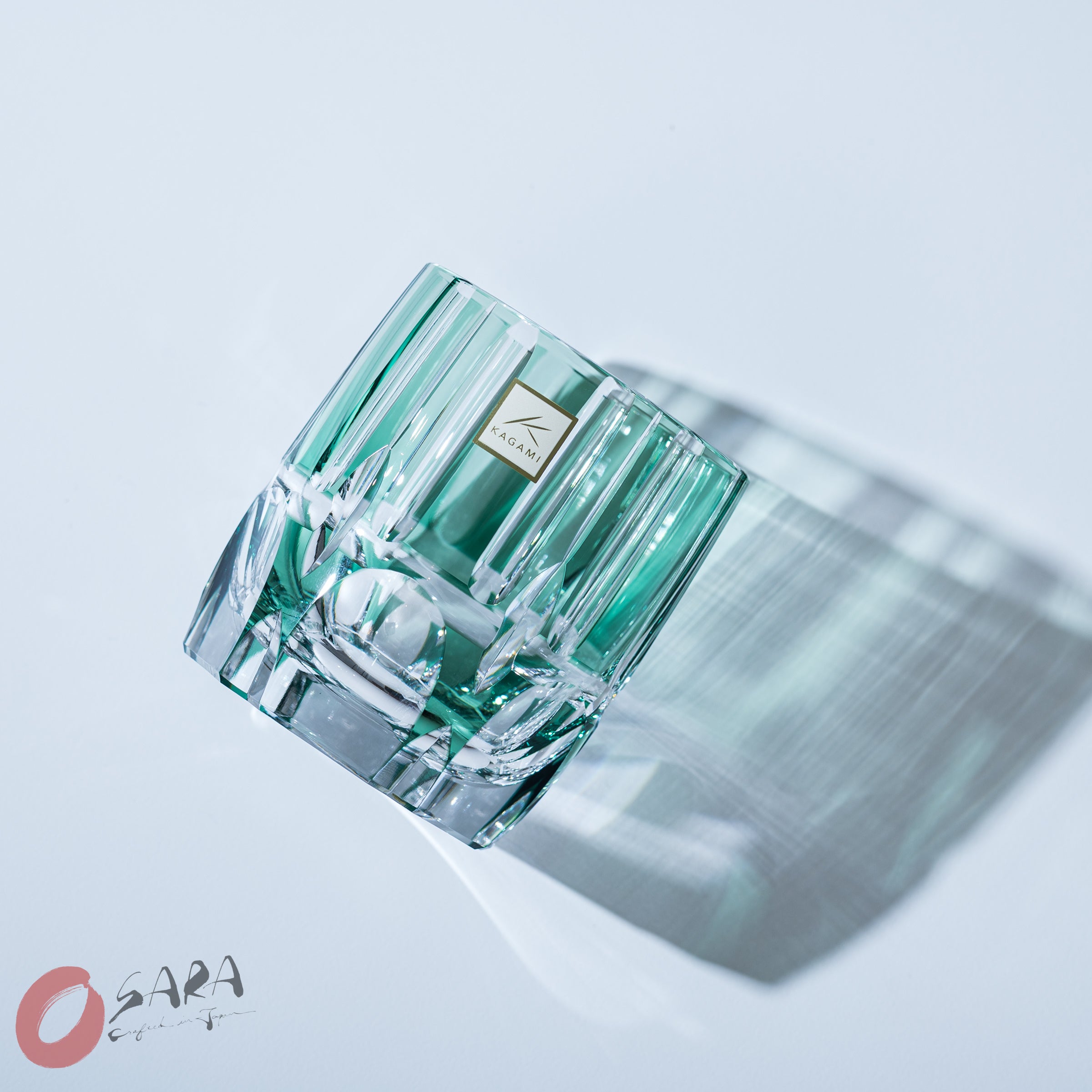 KAGAMI Handcrafted Edo Kiriko Crystal Rock Glass - Bamboo Design - Japanese Style Barware for Whiskey, Cocktails & Home Decor