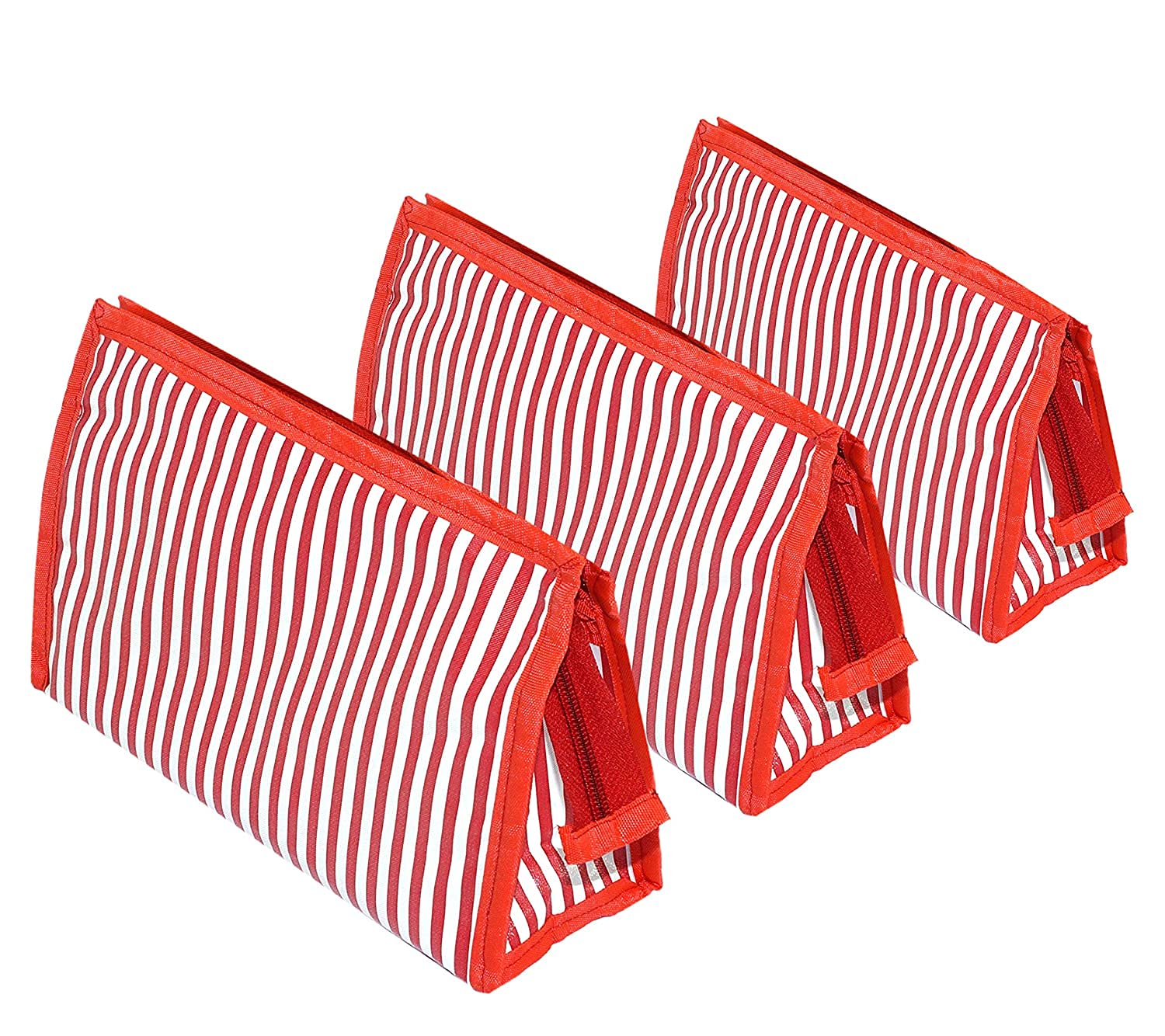 PRISMAXIC 3-Piece Synthetic Travel Cosmetic Pouch Set - Makeup Organizer, Jewelry & Toiletry Bag for Men & Women (Red) - Perfect for Air Travel, Gym & Daily Essentials Storage