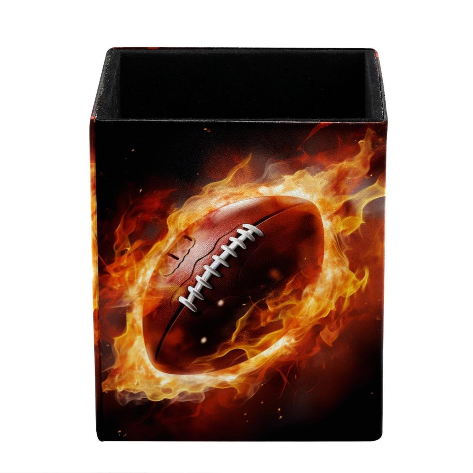 Premium Desk Pen Holder & Pencil Organizer - American Football & Fire Design - Office Supplies for Home, School, and Workplace Organization