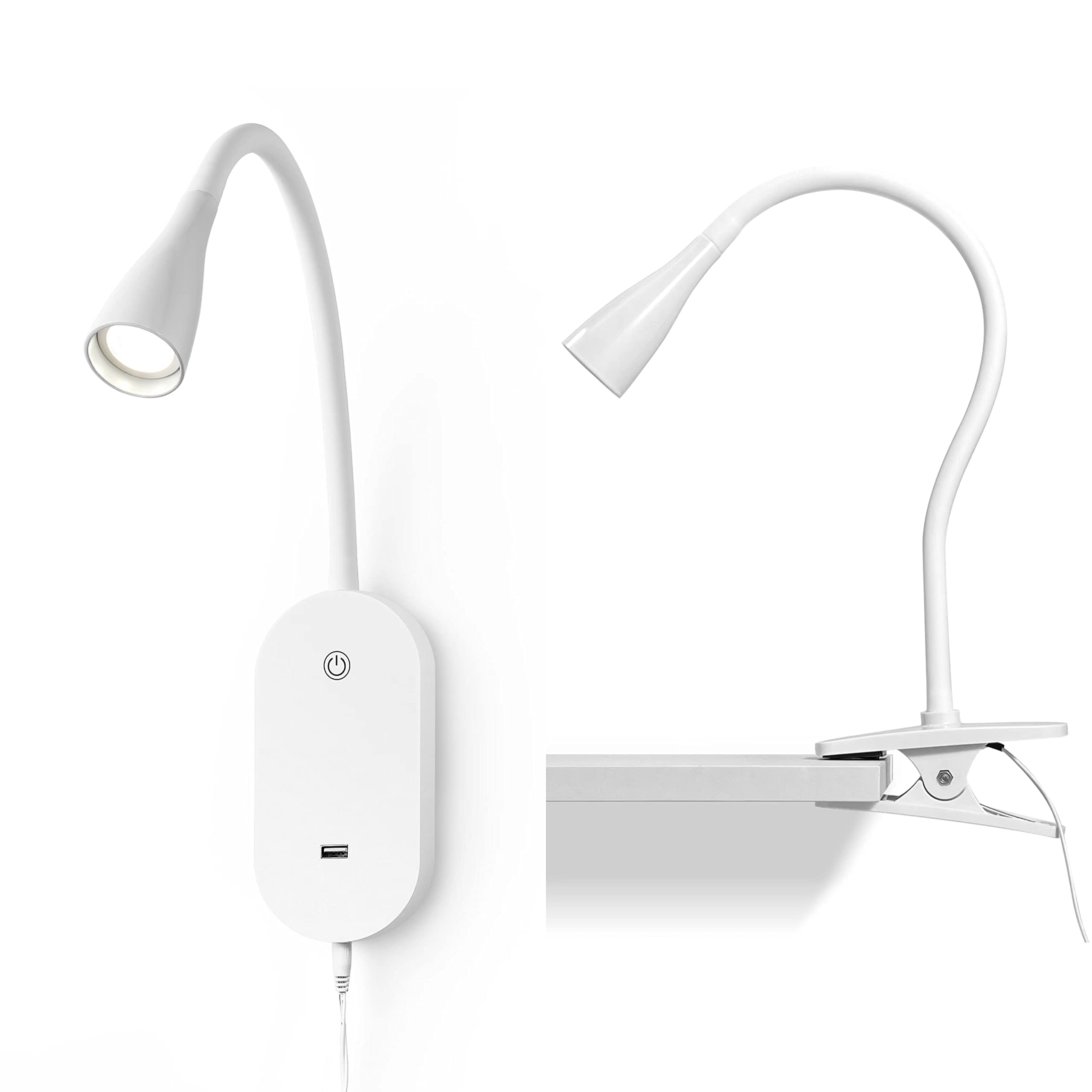 LED Reading Light Set - 1 Wall Mount & 1 Book Lamp Bundle for Bedside, Study Desk & Night Reading | Energy Efficient LED Task Lighting