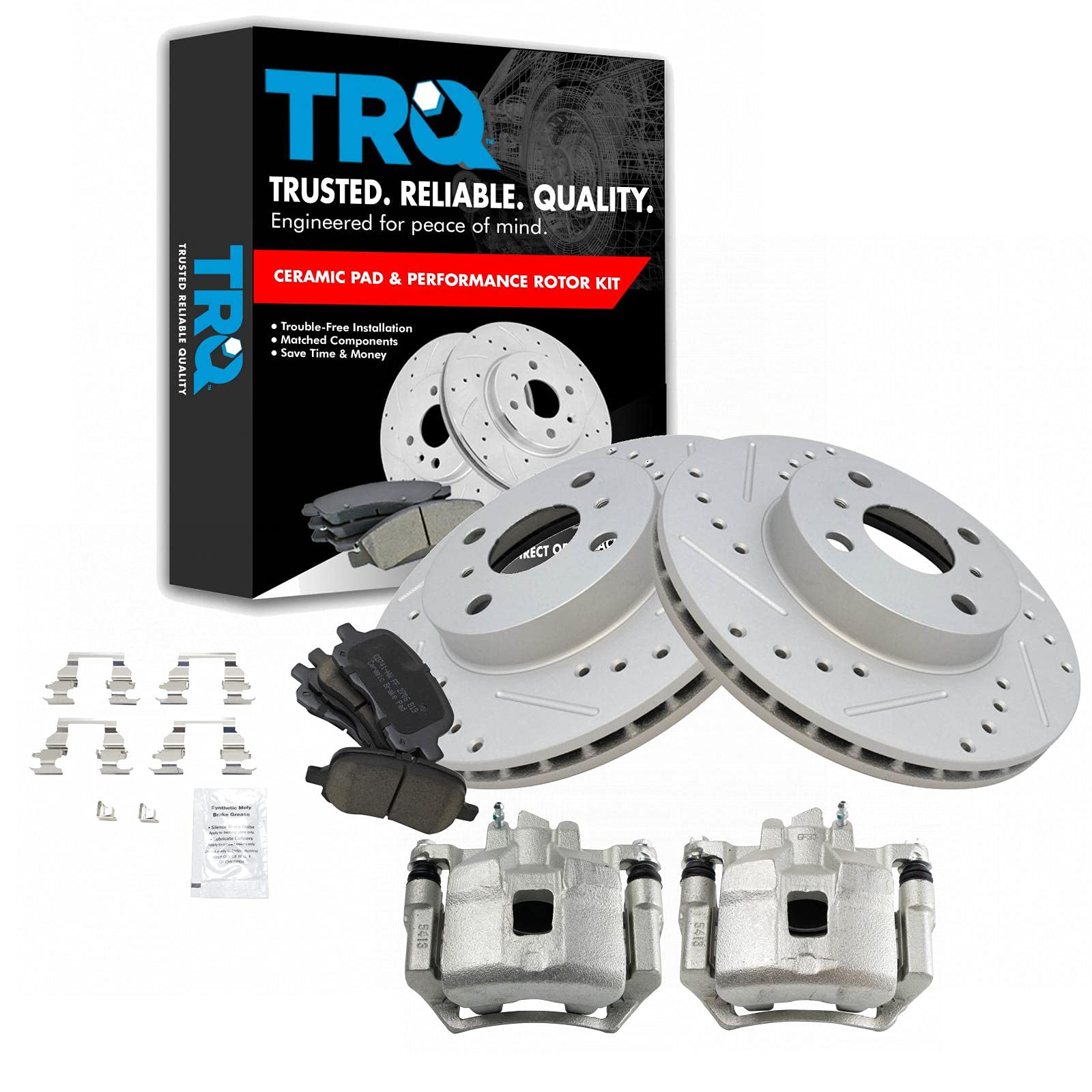 TRQ Front Performance Brake Pad & Rotor Kit - Ceramic Vented Premium G-Coated for 1998-2002 Chevrolet Prizm & Toyota Corolla - Smooth Stopping Power for City Driving & Highway Commutes