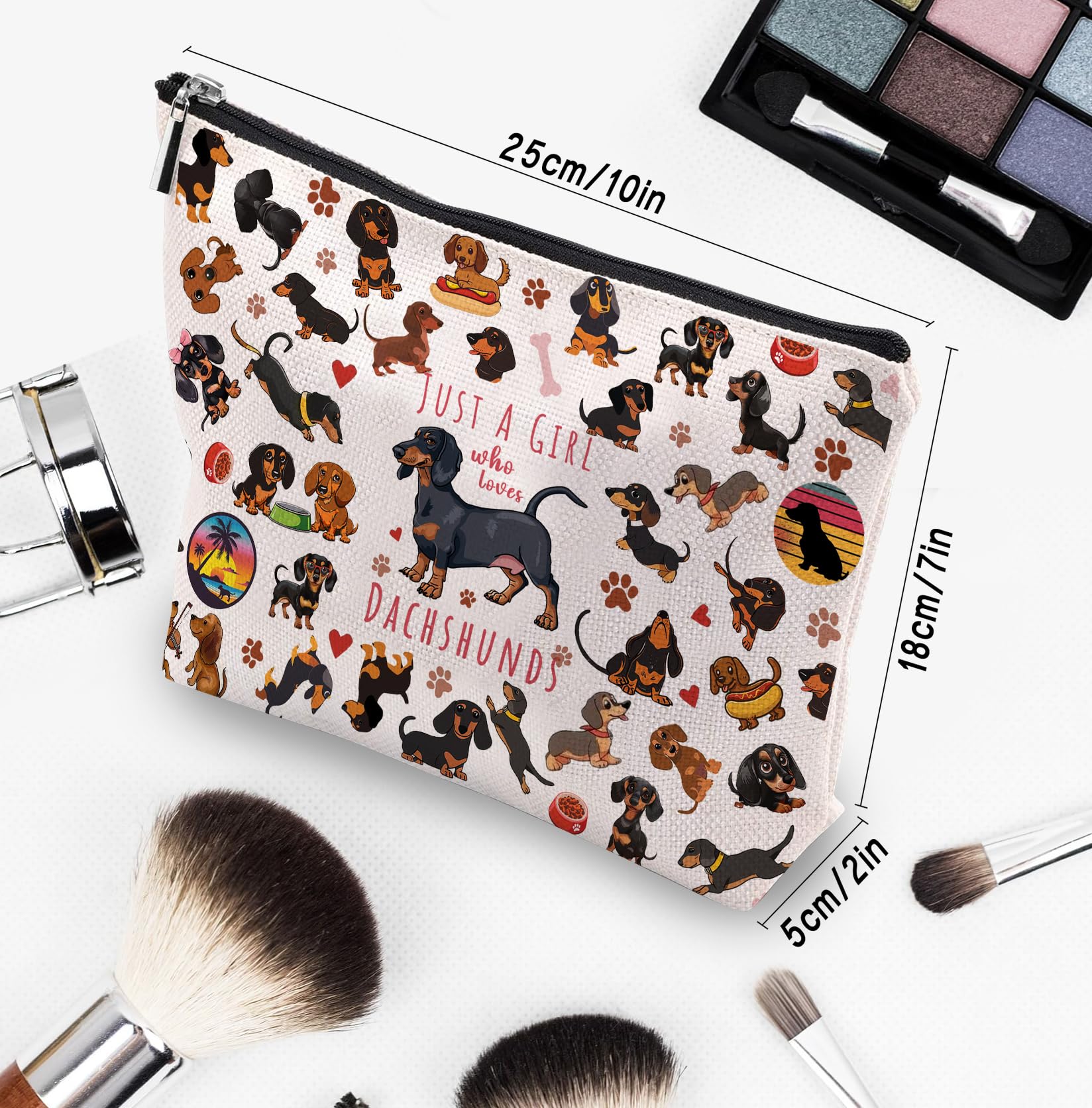 Dachshund Makeup Bag for Women - Cute Wiener Dog Cosmetic Pouch with Zipper, Perfect Birthday Gift for Dachshund Lovers | Great for Travel, Gym & Daily Essentials Storage