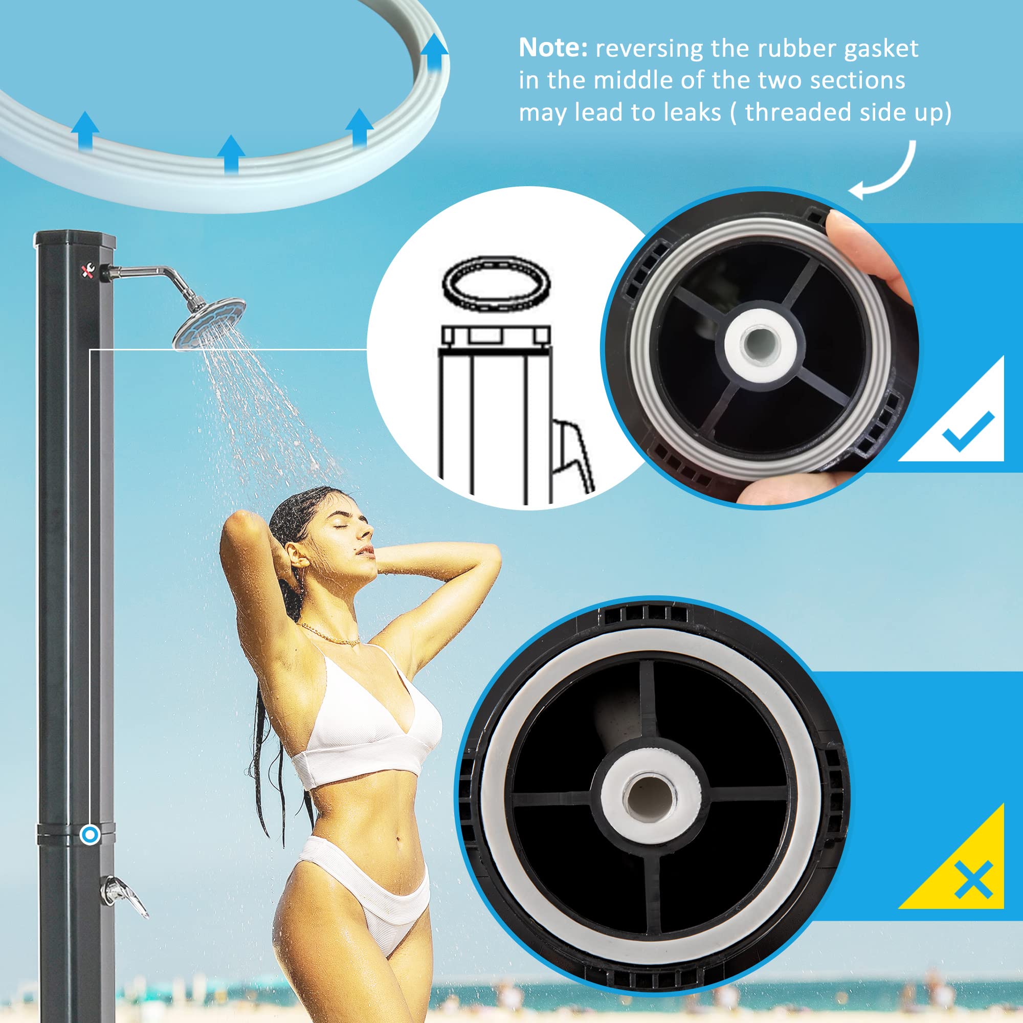Outsunny 7ft Outdoor Solar Shower with 360° Rotating Head & Foot Faucet - Adjustable Temperature & Pressure, 9.2 Gallon Capacity - Perfect for Backyard, Pool, Camping & Beach Use