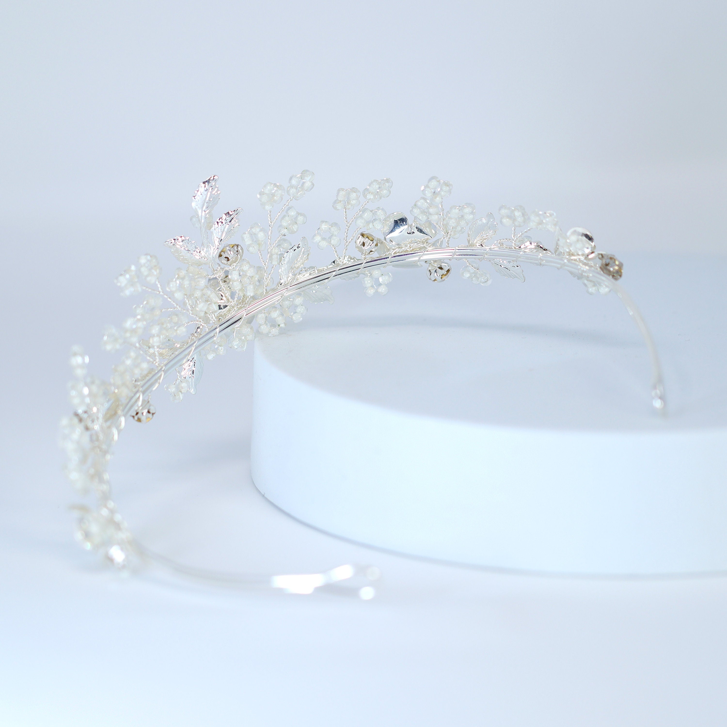 Swarovski Crystal Silver Floral Tiara – Elegant Bridal Headpiece with Matching Statement Earrings | Perfect for Weddings, Prom, and Special Occasions