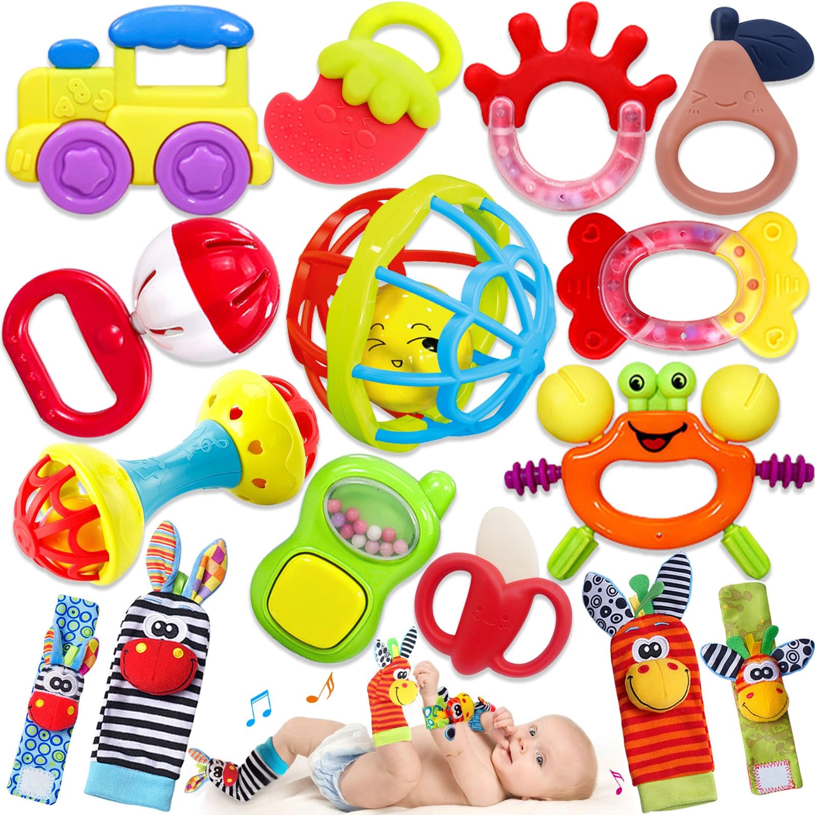 Baby Rattles 0-12 Months - Teething Toys & Infant Socks for Newborns | Perfect Baby Shower Gifts