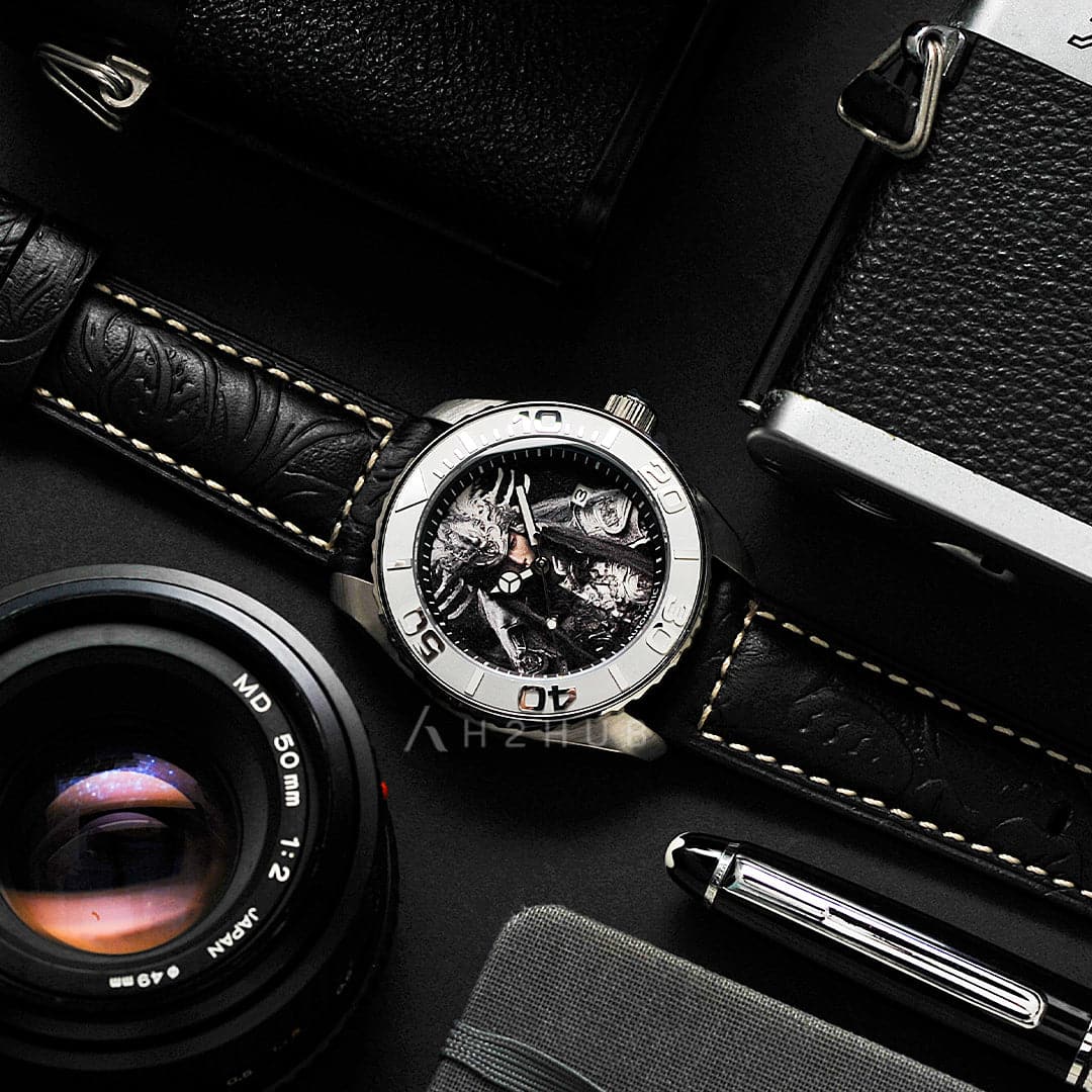 AG Collective The Ma Chao San Guo Series Black Leather Strap Men's Watch G 8040 SAN DEA - Stylish Chronograph Timepiece for Business, Casual Wear & Gift Giving
