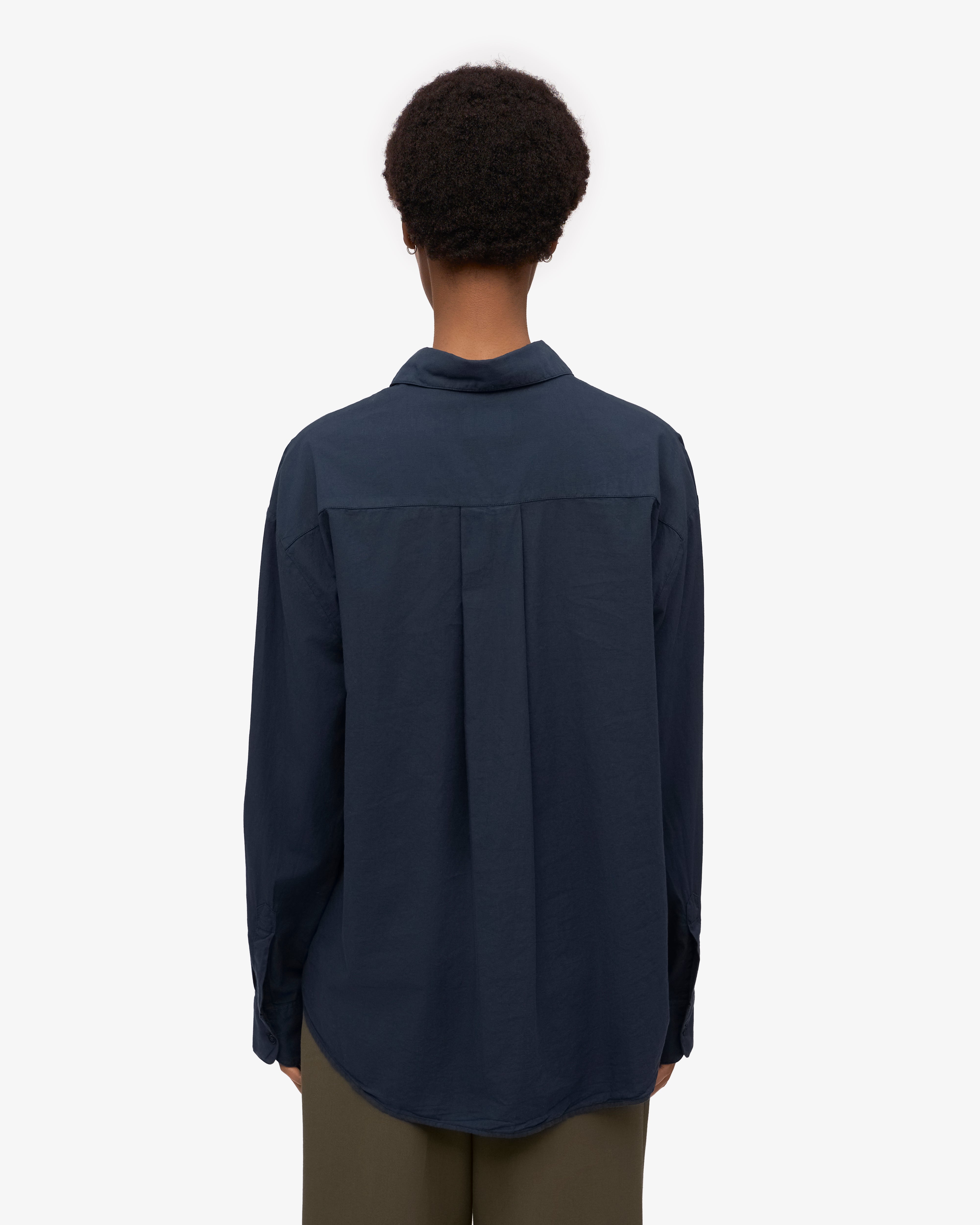 Organic Oversized Shirt for Women - 100% Cotton Loose Fit Long Sleeve Tunic Top - Navy Blue Casual Blouse for Work, Travel & Everyday Wear